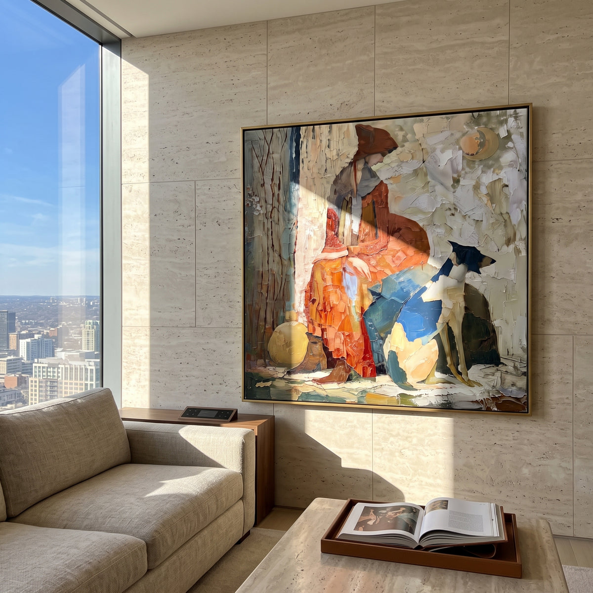 Brick Wall Shared Rest painting displayed above modern furnishings