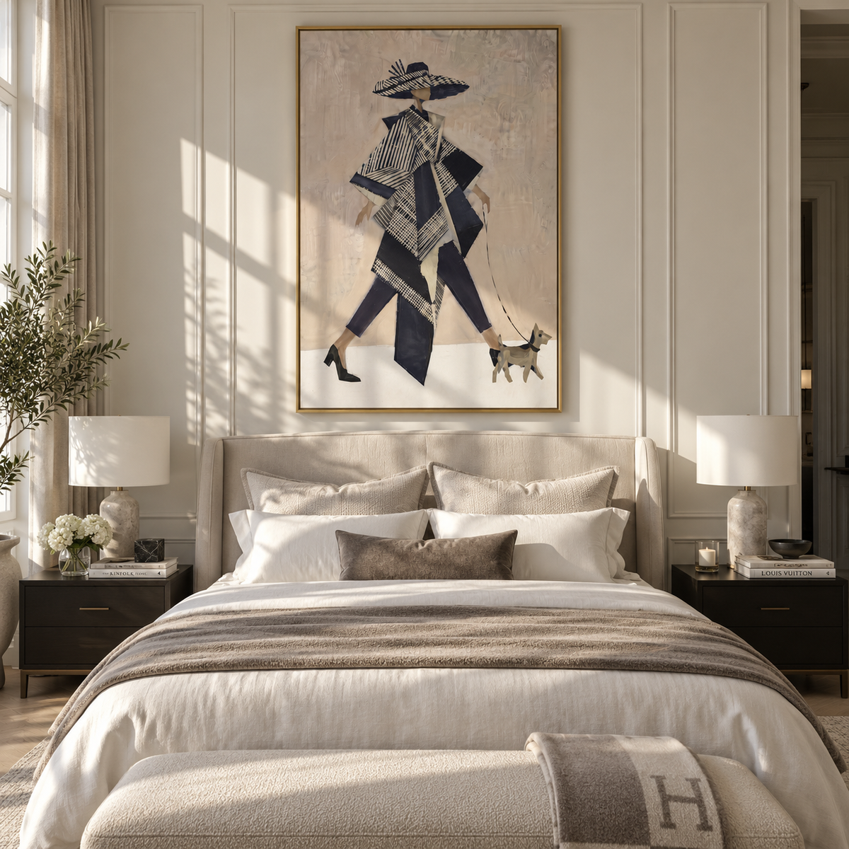Geometry Walks with Grace painting displayed above modern furnishings