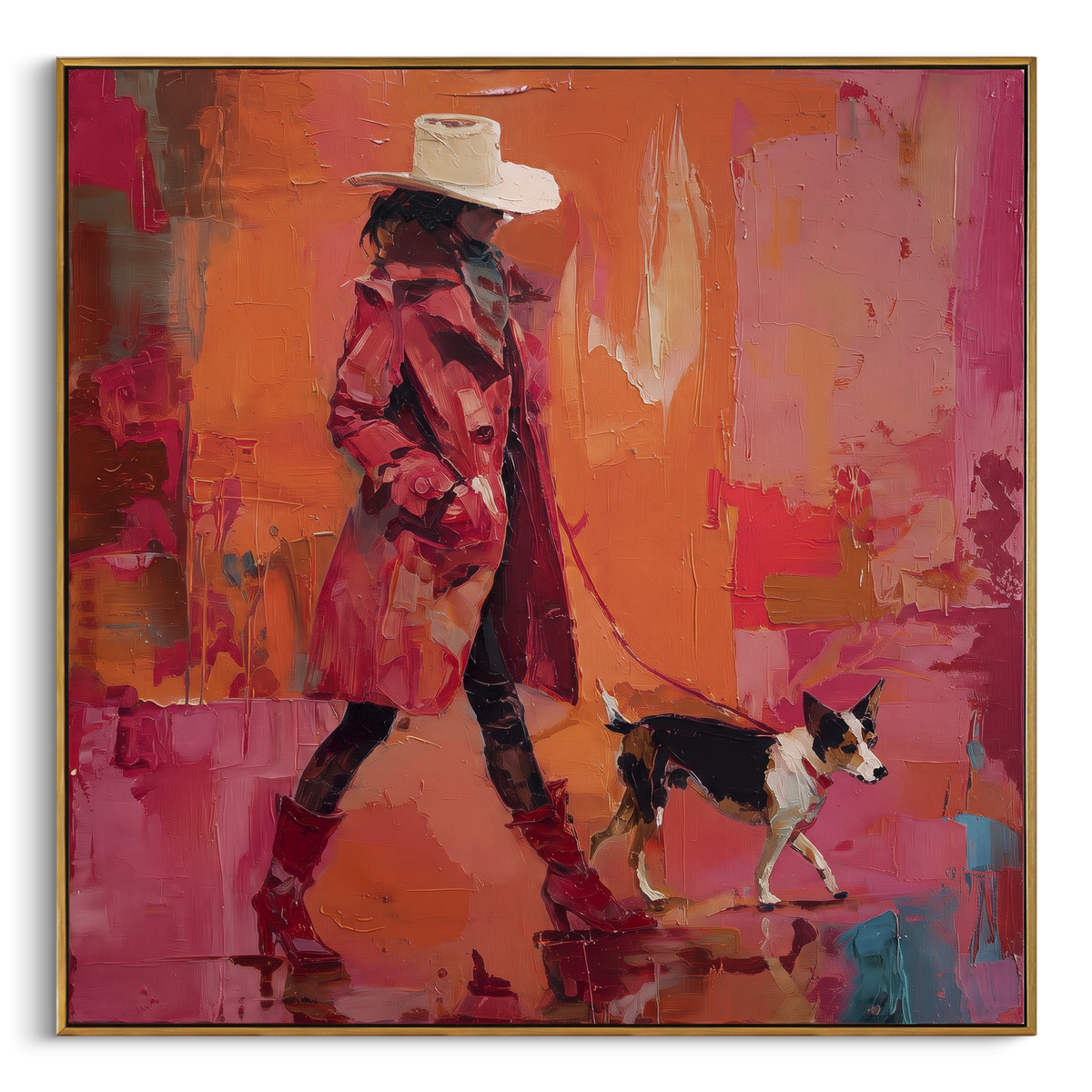 Coral Walk Small Hound square painting in a wood frame on a white background