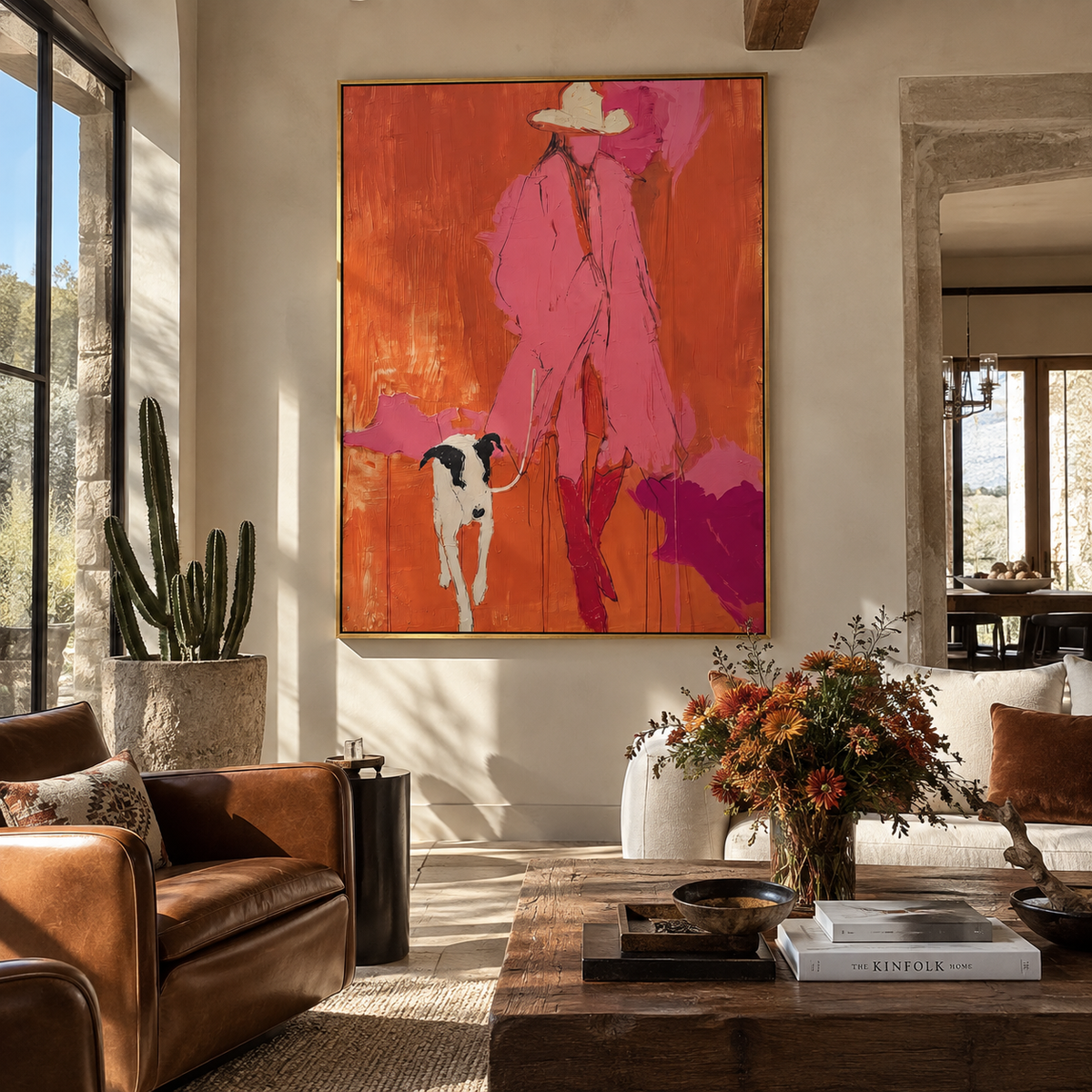 Pink Cowboy Leads Home artwork styled as a warm interior focal point