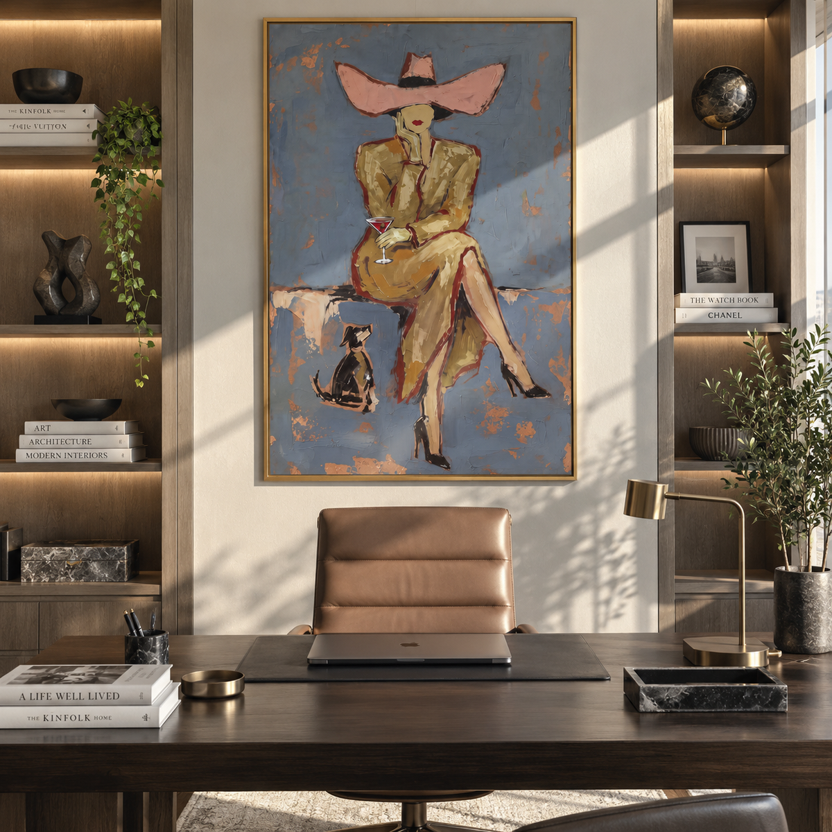 Blue Evening Quiet Company artwork styled as a warm interior focal point