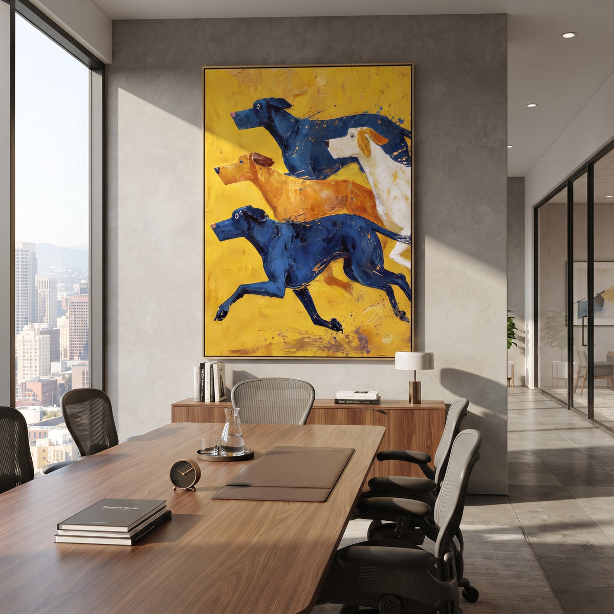 Yellow Field Racing Hounds displayed with natural materials and quiet decor