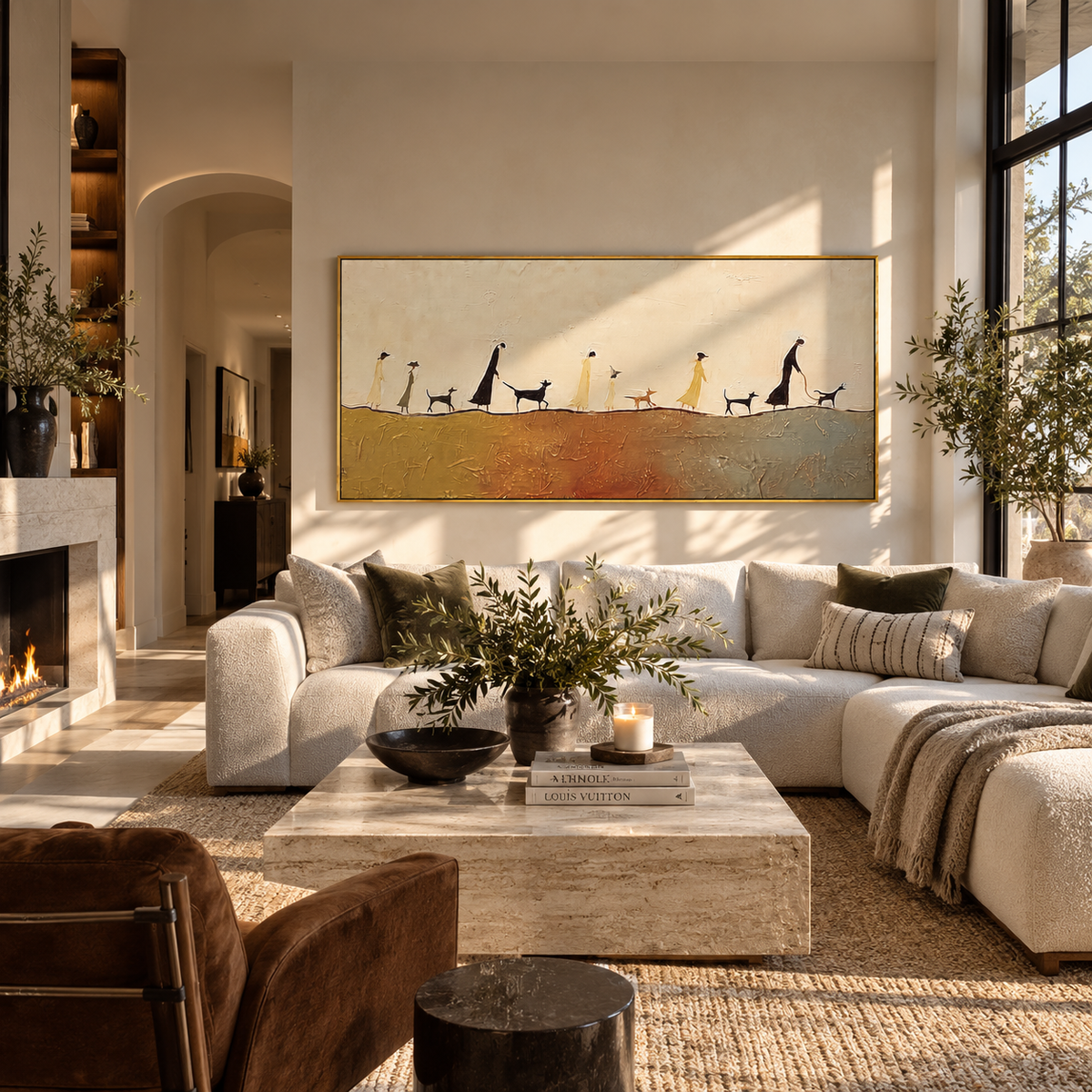 Long Procession Across Earth people and pets wall art in a contemporary room