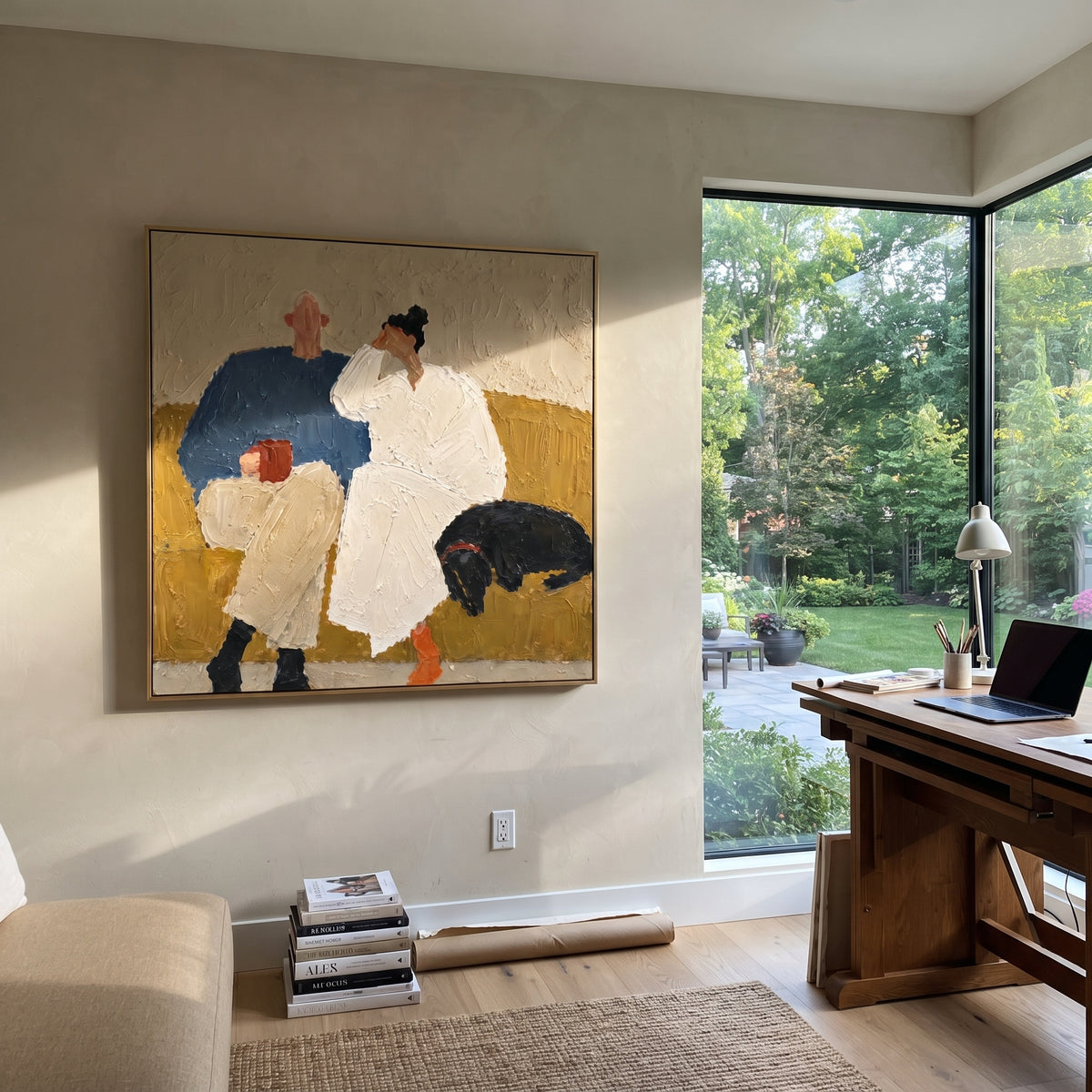 Quiet Couple Black Hound people and pets wall art in a contemporary room