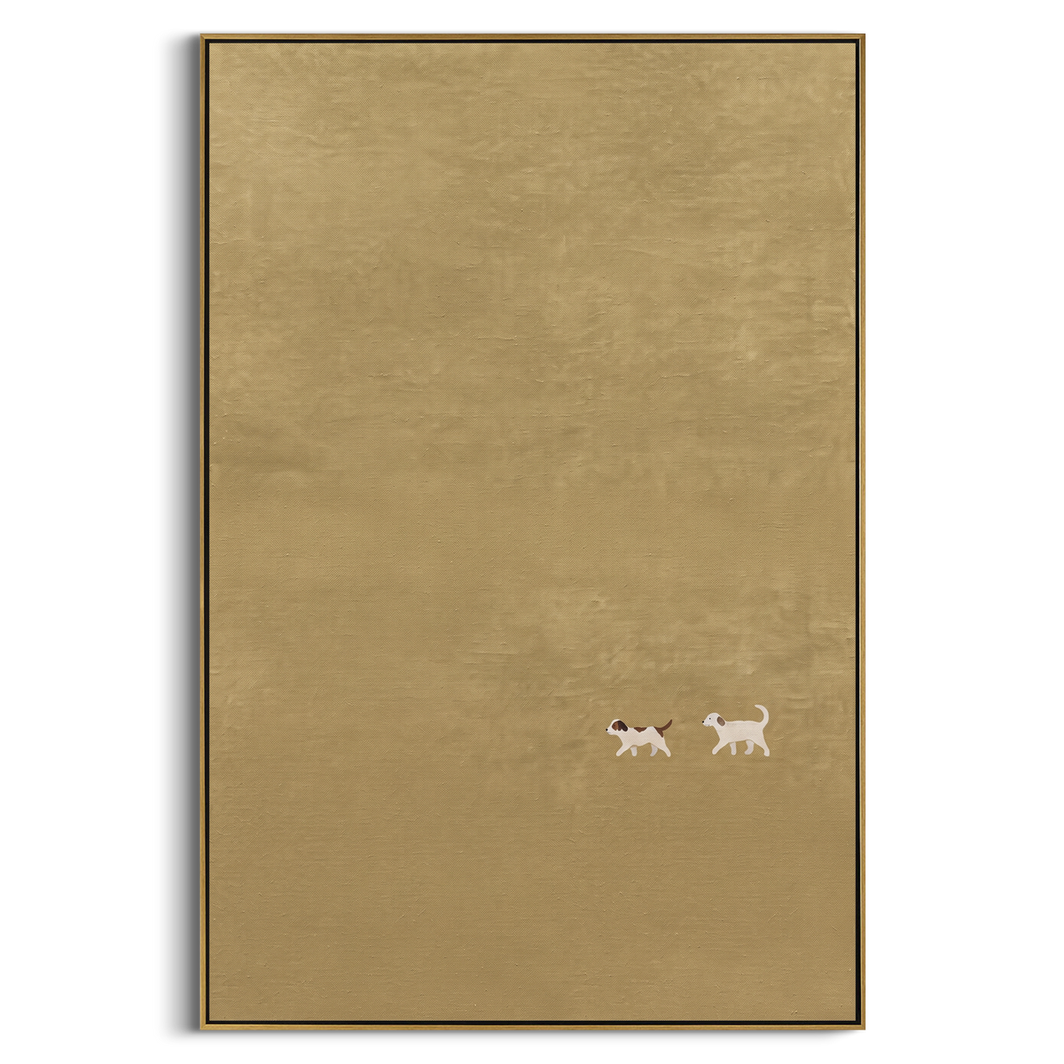 Small Hounds Wide Silence vertical painting in a wood frame on a white background