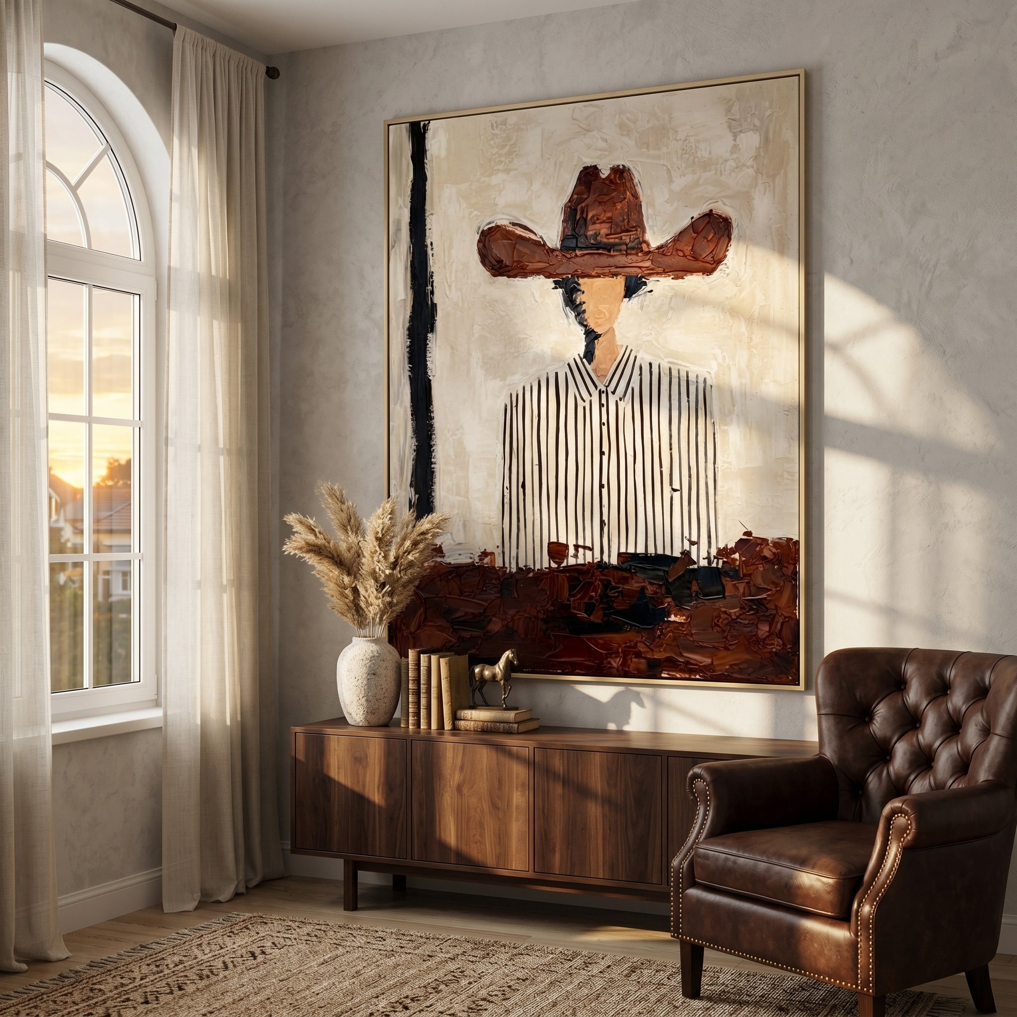 The Texan Frontier - Heavy Impasto Cowboy Stripe Painting | Modern Western & Industrial Hallway Art