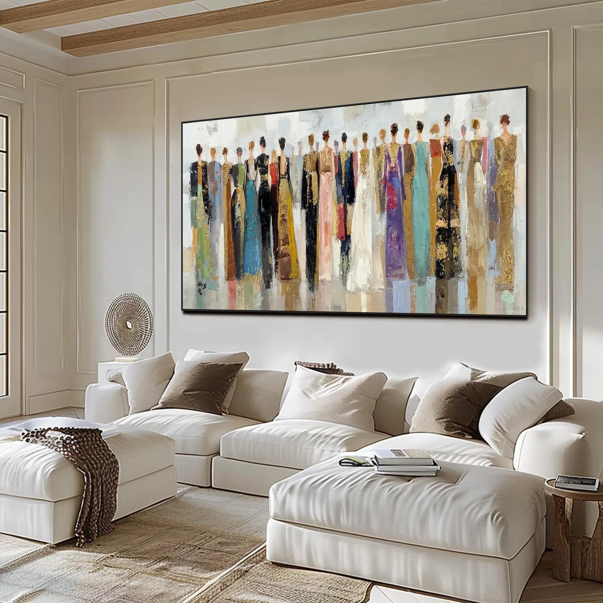 Urban Gathering – Hand-Painted Abstract Crowd Figure Portrait Painting | Contemporary Expressionist Living Room & Office Art