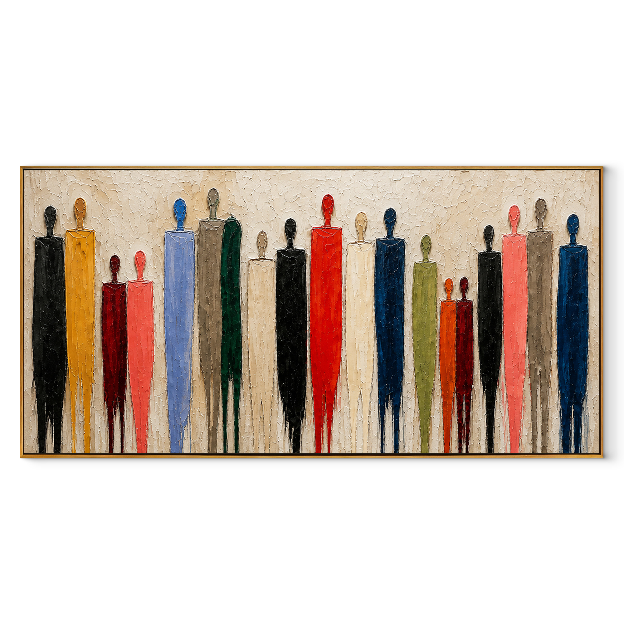 Heights Among Us colorful abstract faceless group portrait, panoramic canvas artwork
