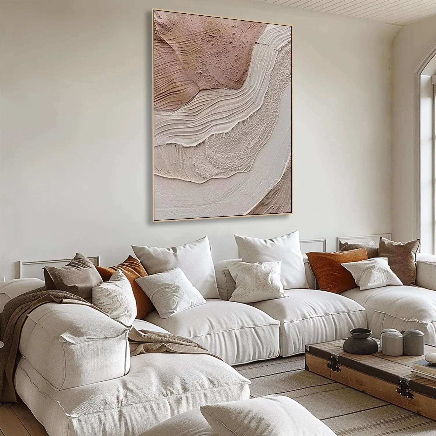 Rhythmic Strata – Wabi-Sabi Earth Tone Abstract Textured Painting | Minimalist Organic Beige Entryway Art