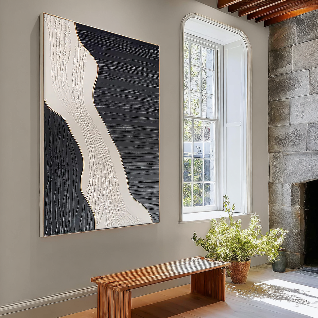 Monochrome Pulse – Heavy Impasto Black & White Sculptural Wabi-Sabi Painting | Modern Noir Wabi-Sabi Living Room & Home Office Art
