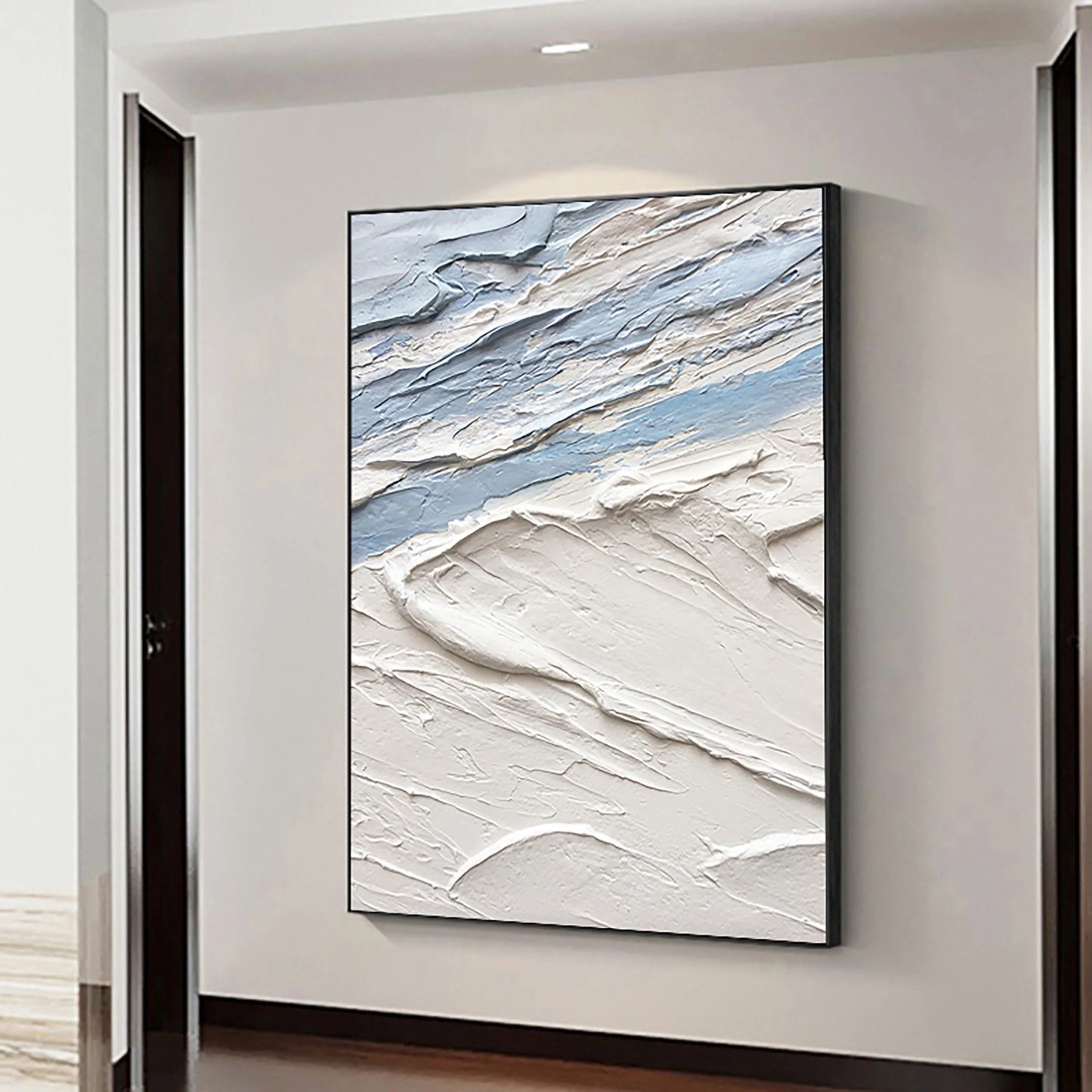 Arctic Drift – Hand-Painted White and Icy Blue 3D Impasto Palette Knife Texture Painting | Modern Abstract Living Room & Office Art