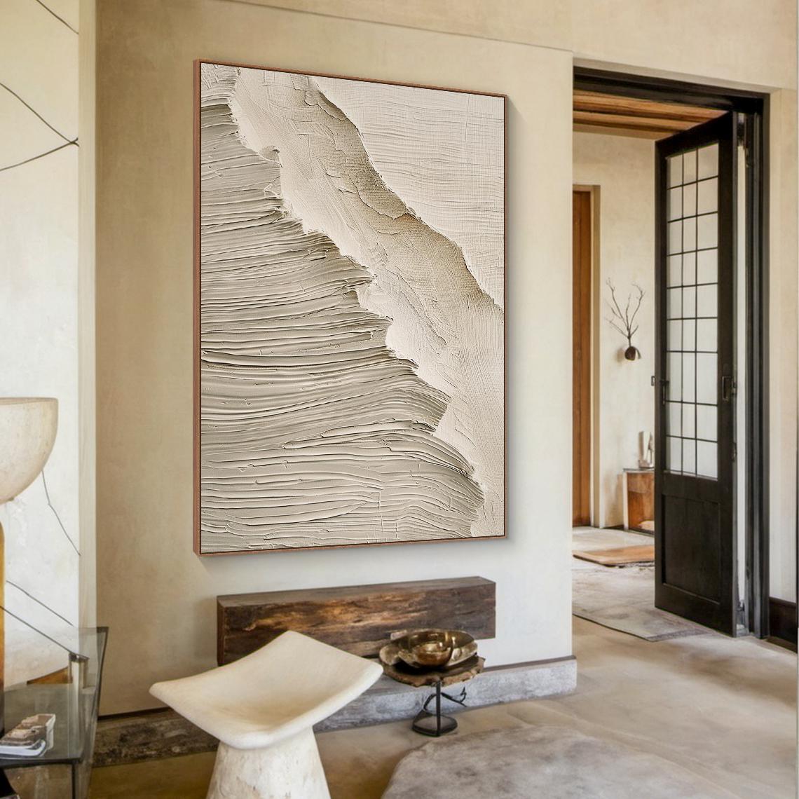 Desert Strata – Hand-Painted Neutral Sandstone Plaster Effect Grained Relief Texture Painting | Japandi Organic Wabi-Sabi Living Room & Hallway Art