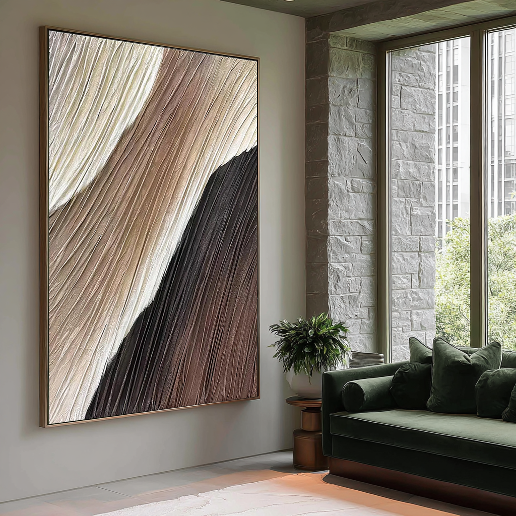 Earthen Ridge – Hand-Painted Neutral Brown and Cream Plaster Effect Relief Texture Painting | Japandi Organic Wabi-Sabi Living Room & Hallway Art