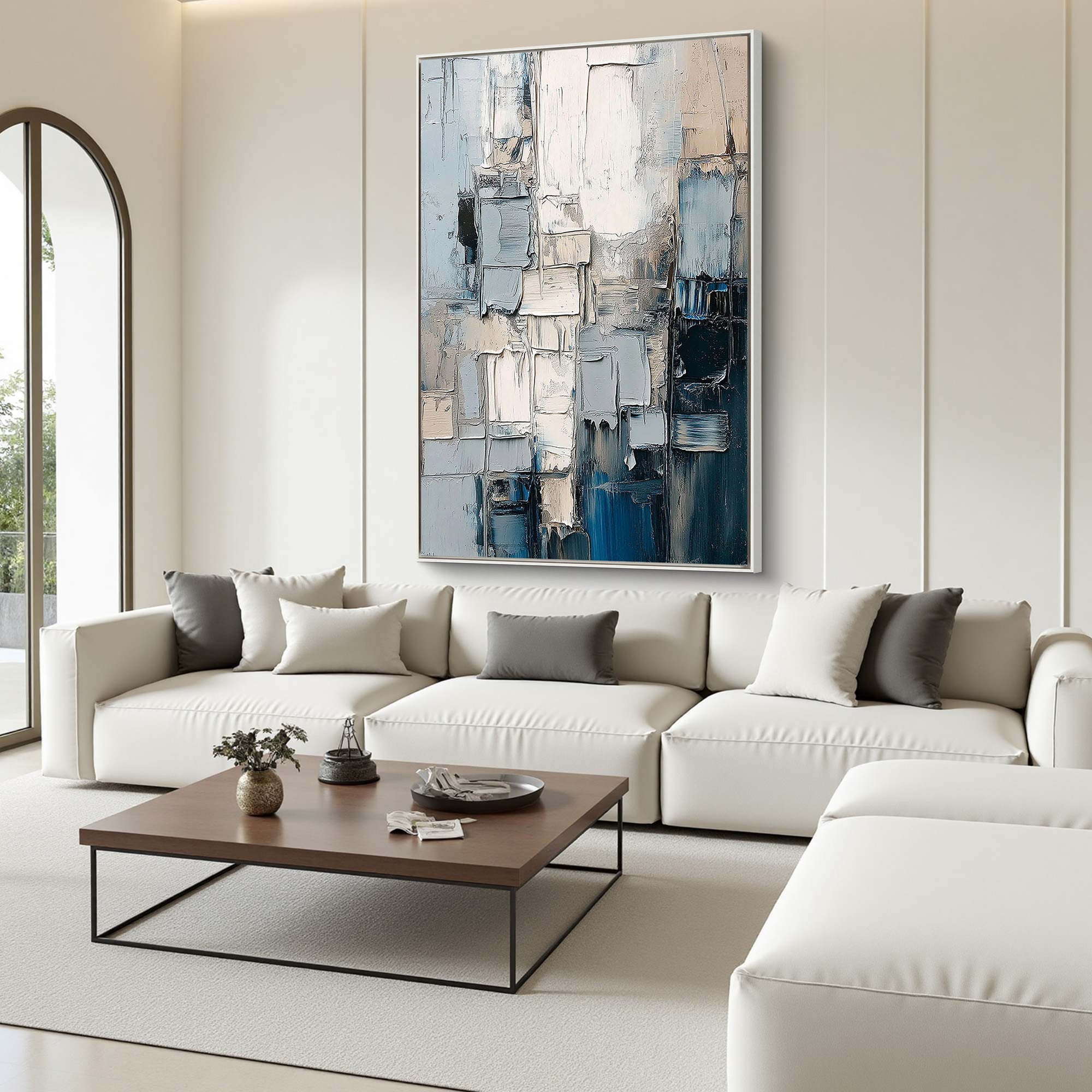 Urban Serenity – Modern Abstract Morandi Blue Grey Palette Knife Texture Painting | Modern Abstract Living Room & Office Art