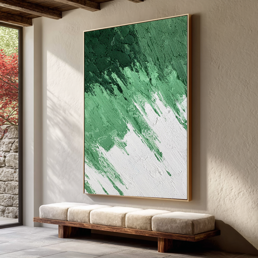 Forest Rhythm – Emerald Green Palette Knife Painting | Modern Abstract Textured Hallway Art