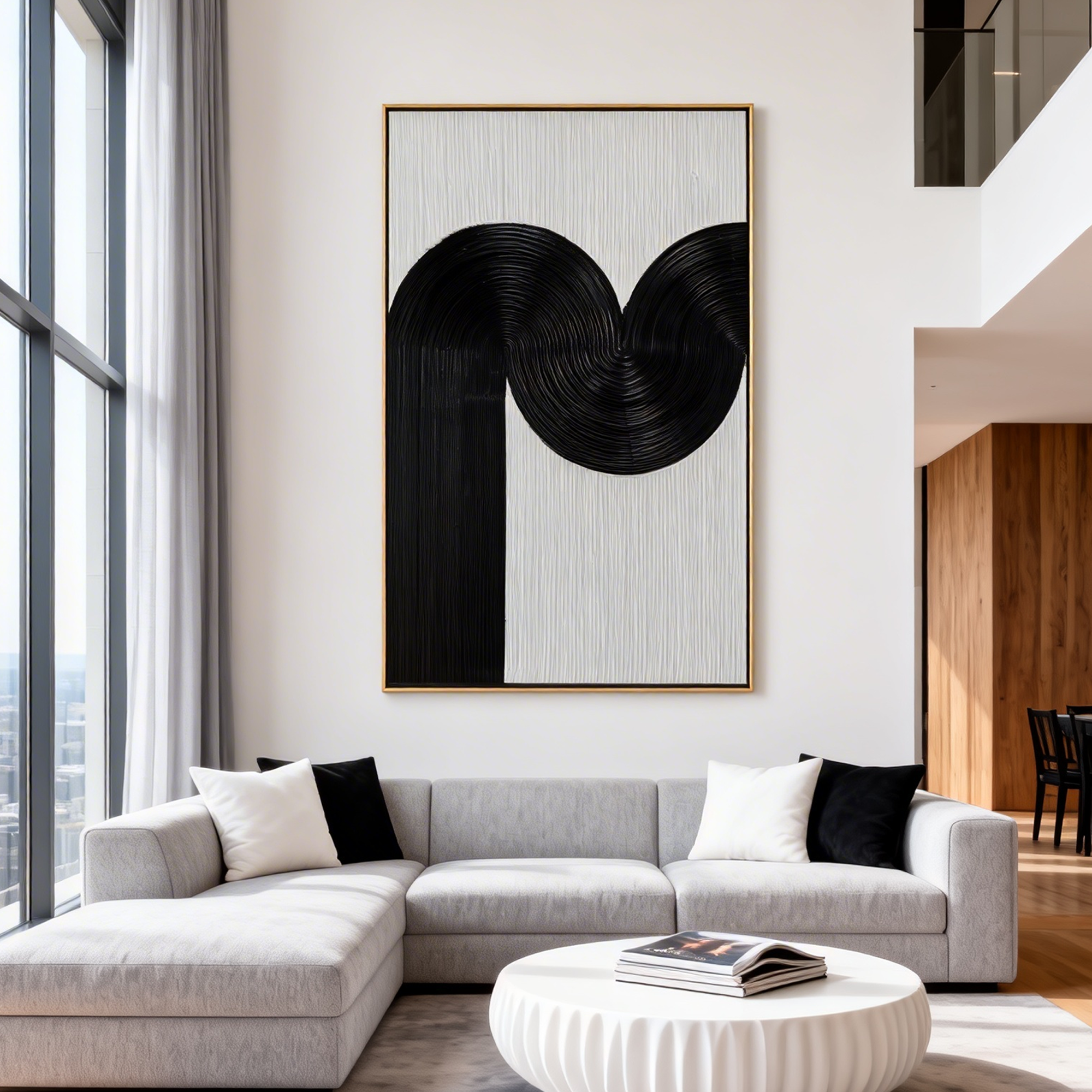 Bold Rhythm – Wabi-sabi Linear Texture Painting | Minimalist Black & White Sculptural Hallway Art
