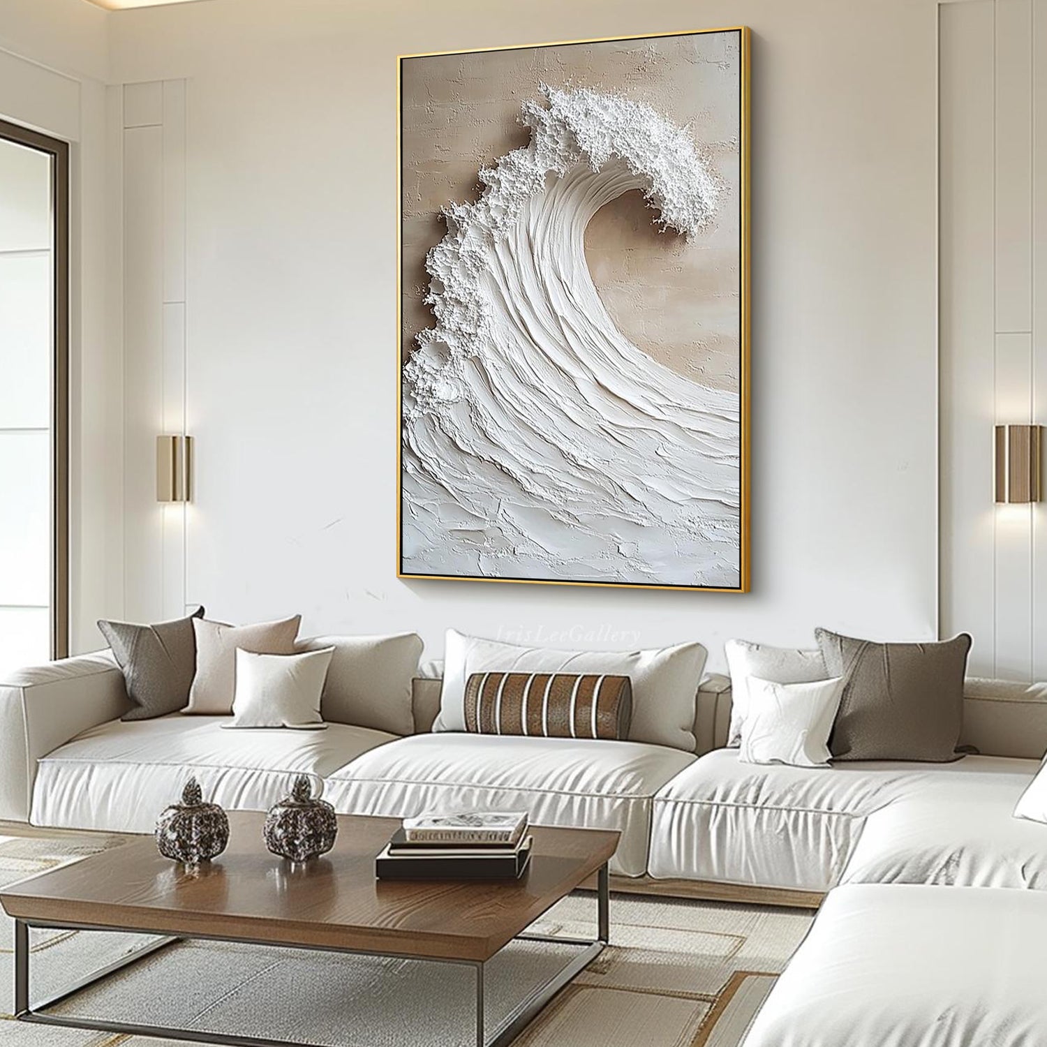 White Crest – Modern Ocean Wave Relief Texture Painting | Coastal Modern Living Room & Bedroom Art