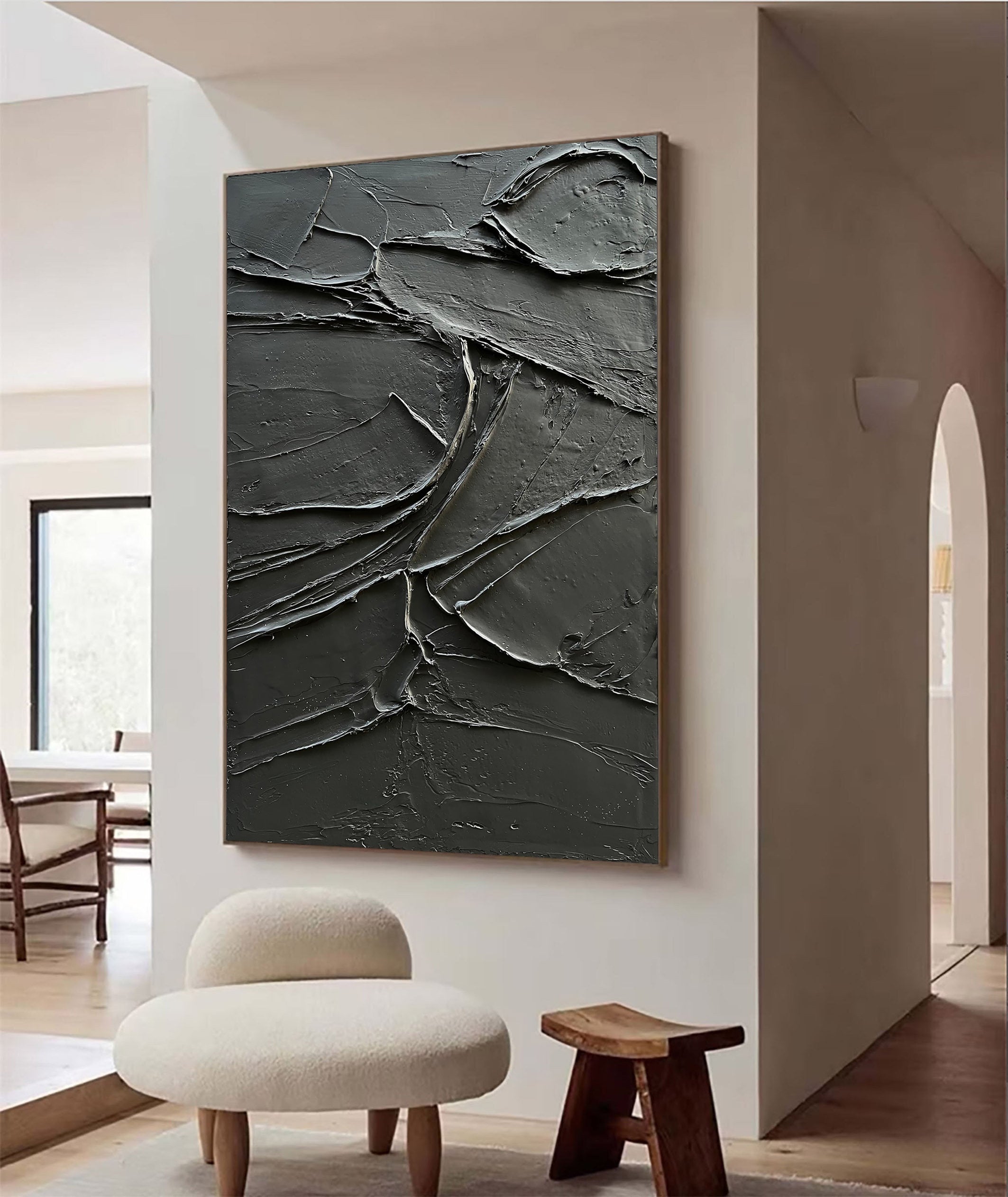 Onyx Ridge – Rugged Plaster Relief Abstract Painting | Modern Abstract Living Room & Office Art