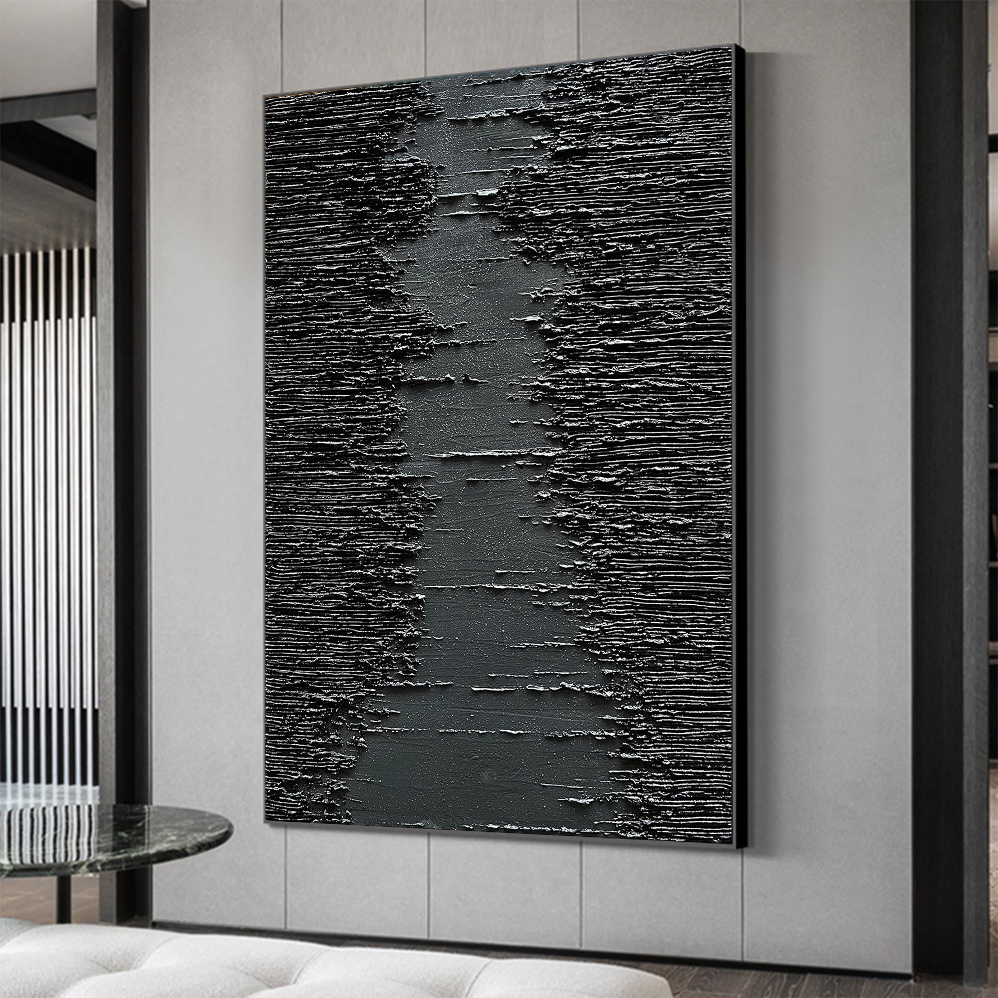 Midnight Ridge – Rugged Plaster Relief Abstract Painting | Modern Abstract Living Room & Office Art