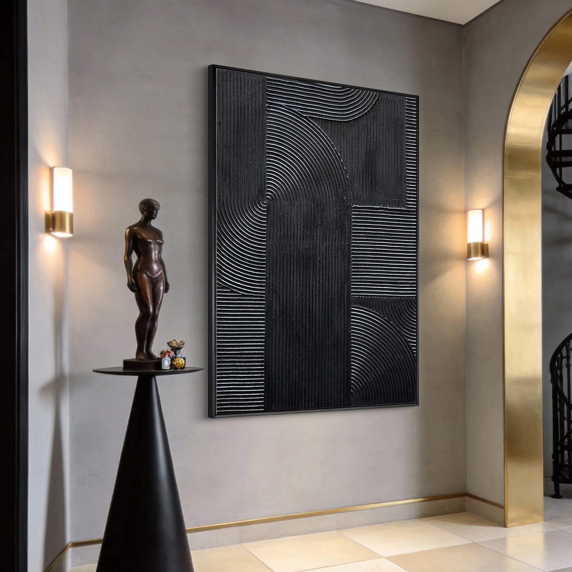 Onyx Matrix – Modern Linear Plaster Relief Texture Painting | Contemporary Plaster Texture Living Room & Office Art