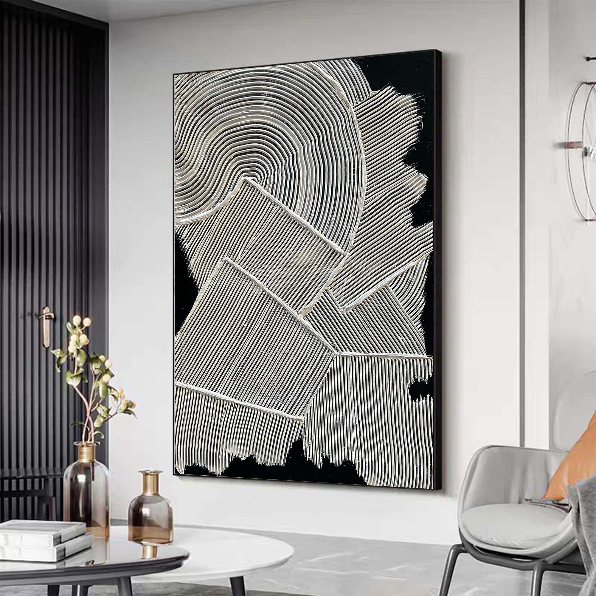 Linear Echo – Modern Geometric Plaster Relief Texture Painting | Modern Abstract Living Room & Office Art