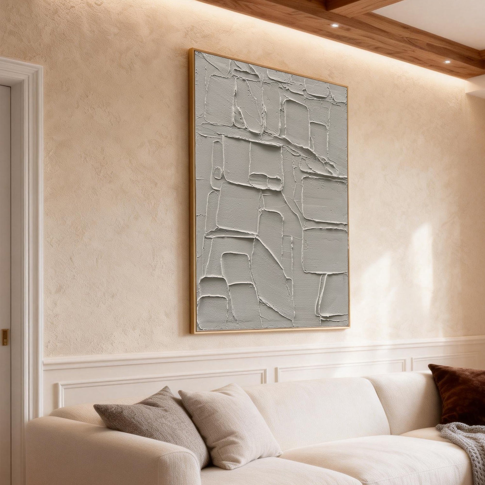 Urban Grid – Modern Geometric Relief Minimalist Painting | Modern Minimalist Bedroom & Home Office Art