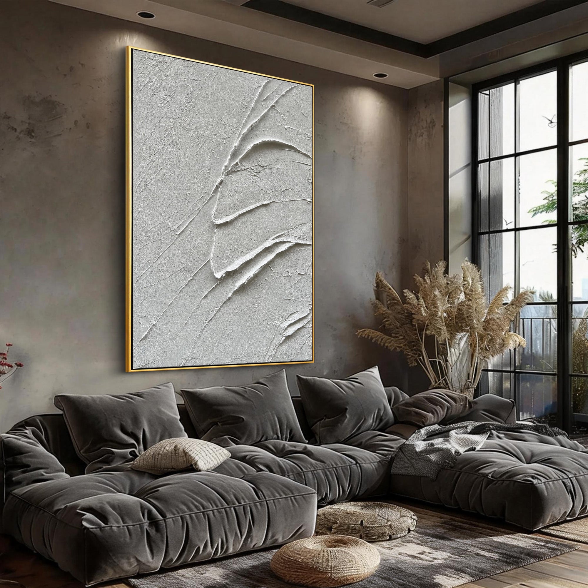 Fractured Calm – Modern White Abstract Relief Minimalist Painting | Modern Minimalist Bedroom & Home Office Art