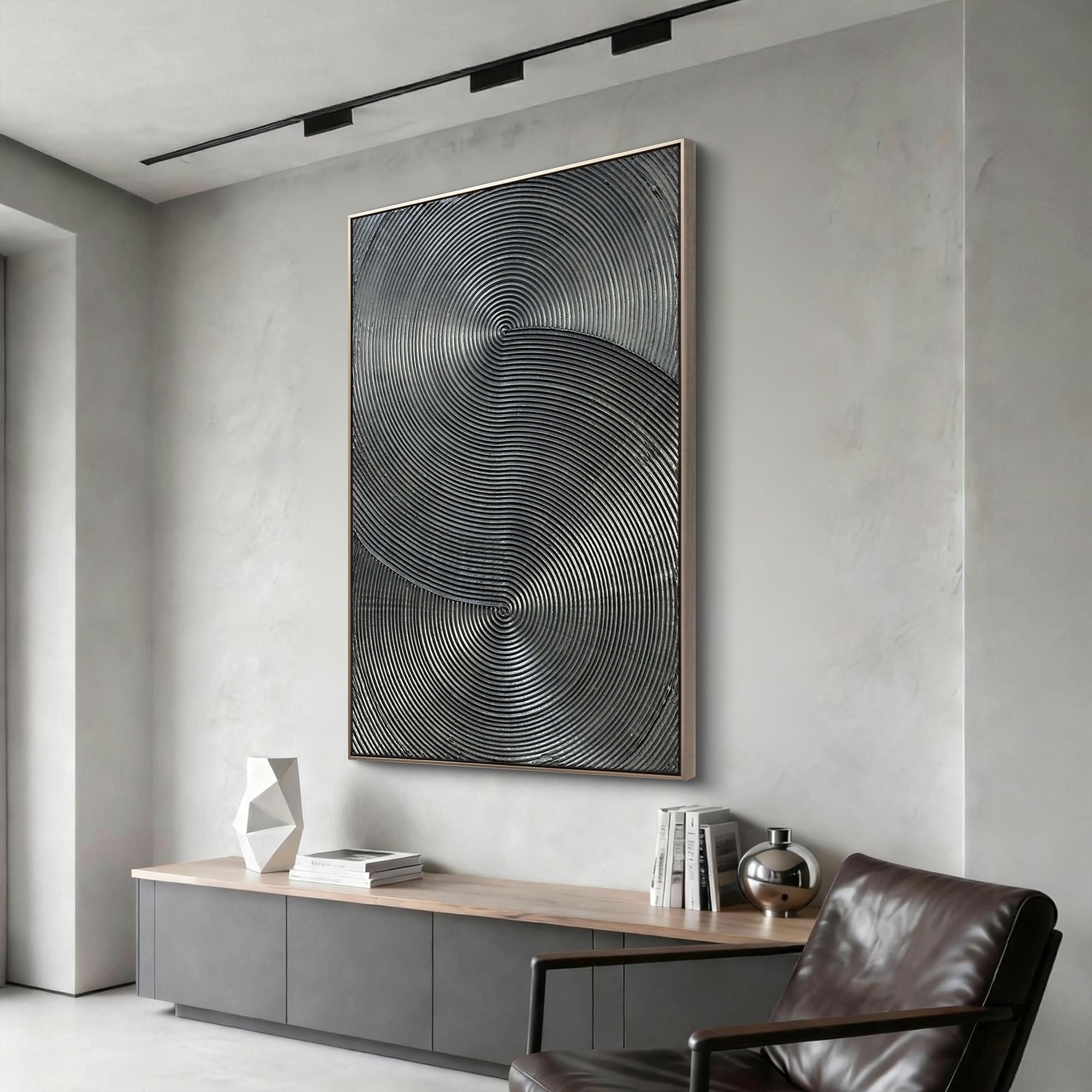 Obsidian Echo – Minimalist Dark Charcoal Textured Art | Modern Industrial Geometric Living Room Art