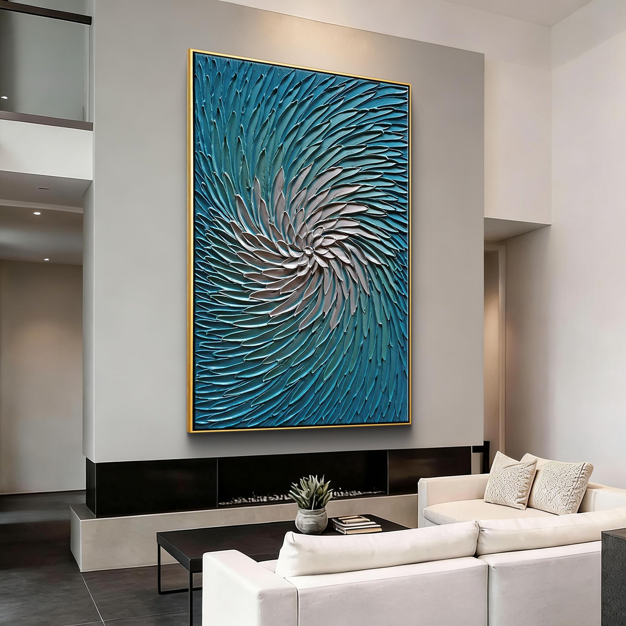 The Ocean Vortex – Modern Teal & Ivory Heavy Impasto Painting | Abstract Coastal Minimalist Hallway Art
