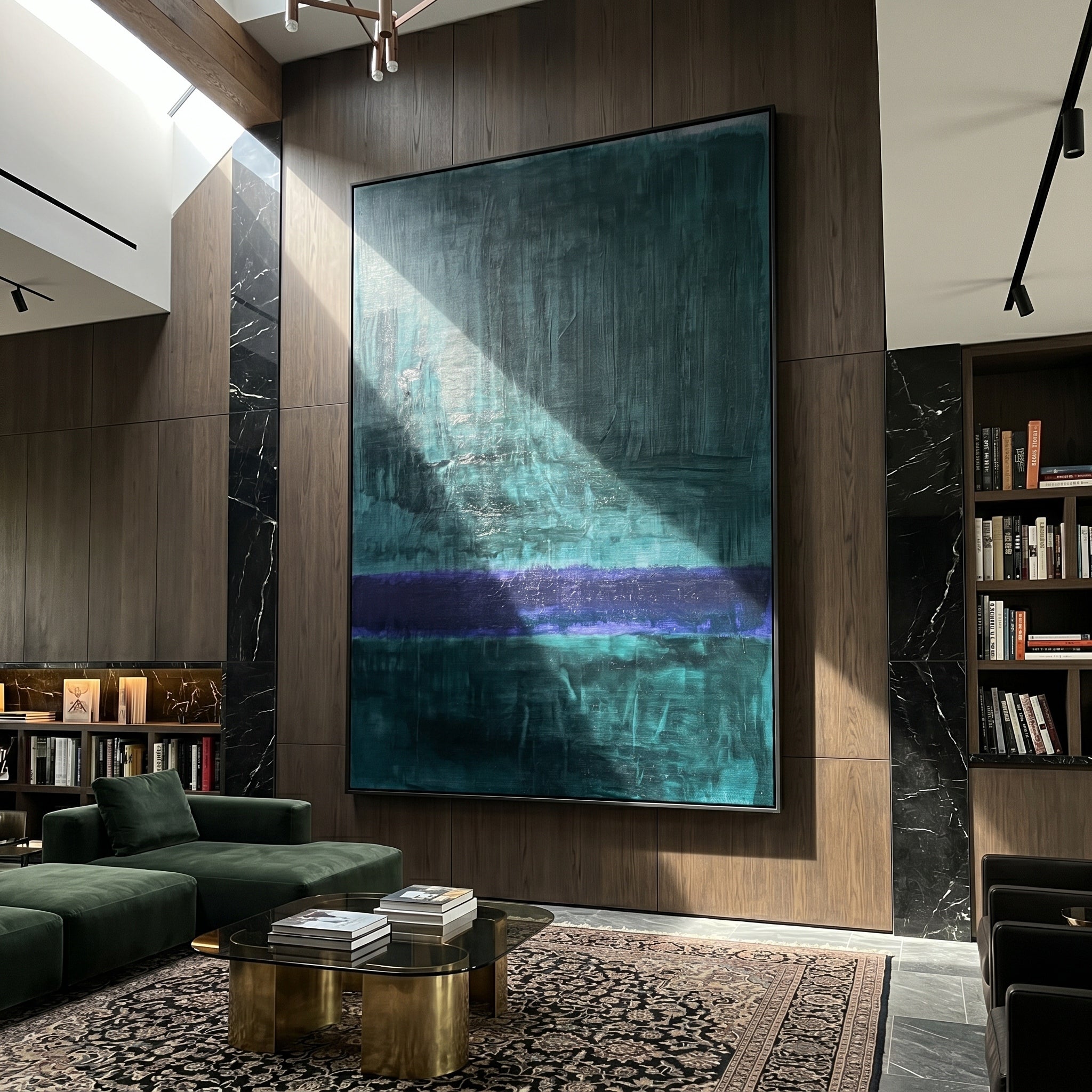 The Abyssal Calm – Modernist Deep Teal & Violet Abstract Painting | Minimalist Mood Home Office Art