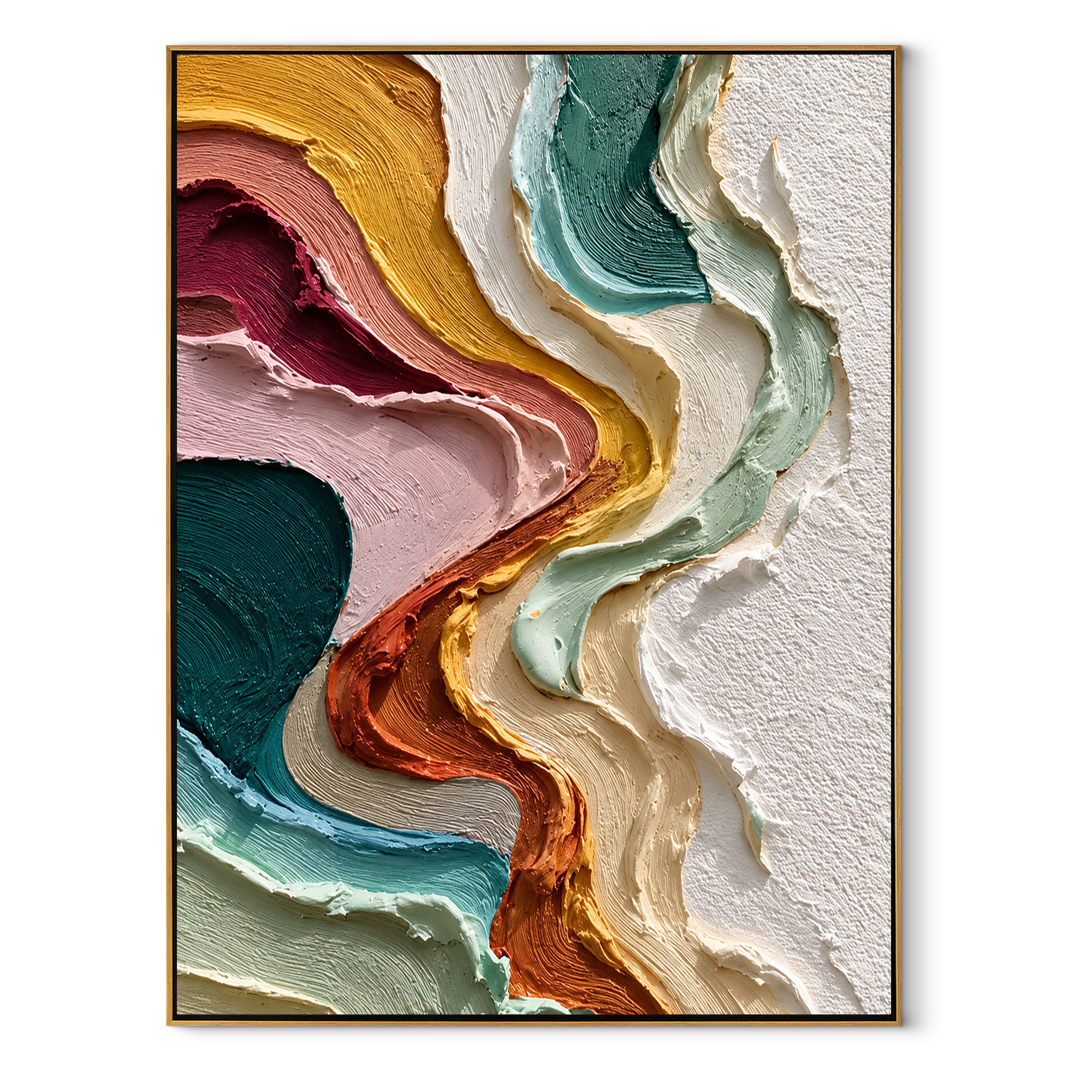 Chromatic Passage Ascending green pink vertical textured abstract painting, vertical canvas artwork