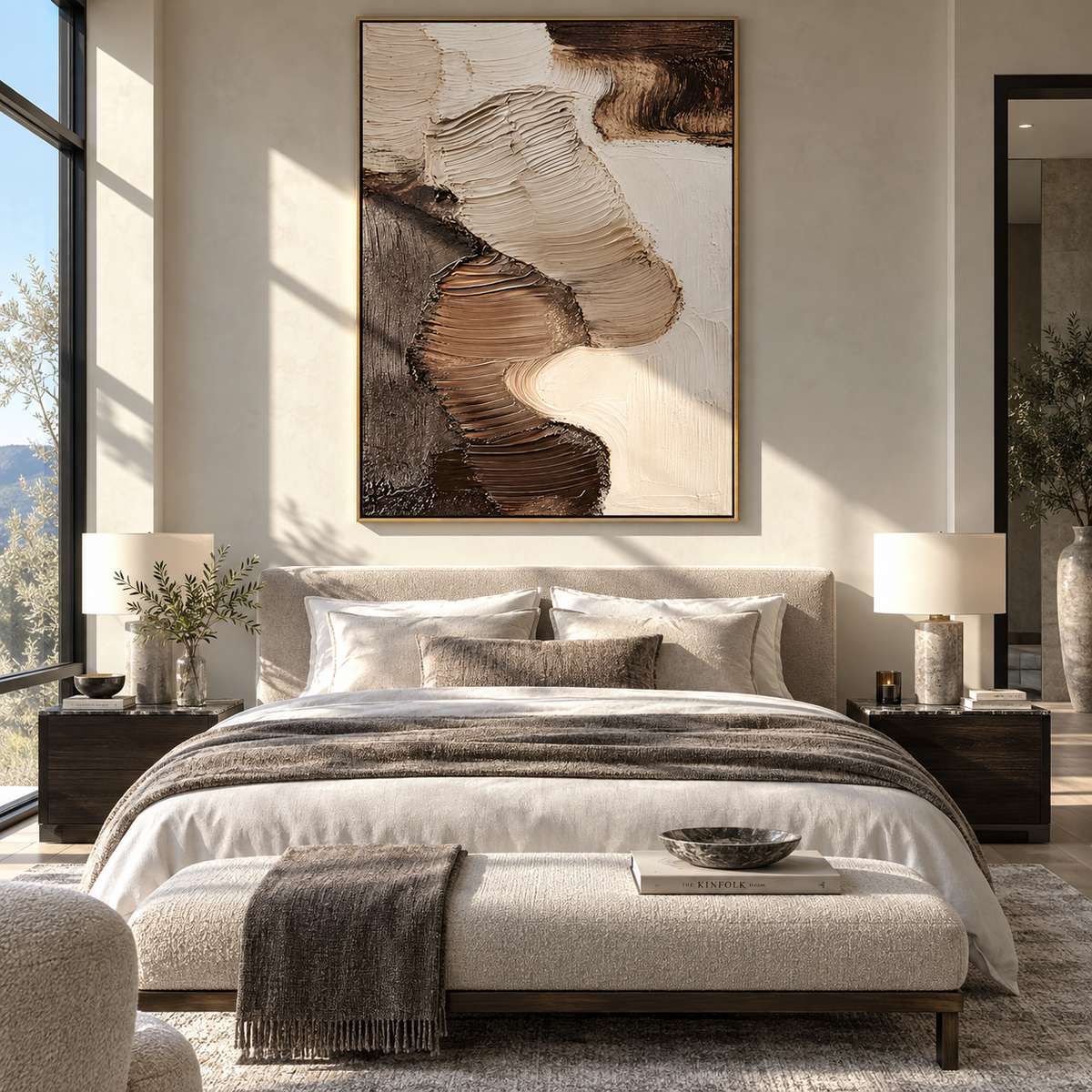 Earth Forms Interlock textured wall art shown above contemporary furnishings