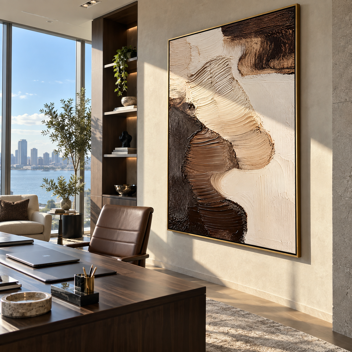 Earth Forms Interlock vertical painting styled as a refined focal point