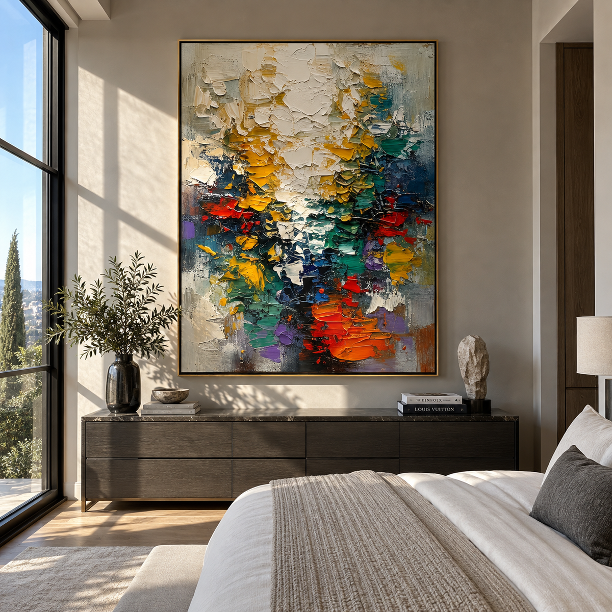 Color Fragments Rise displayed with natural materials and modern decor