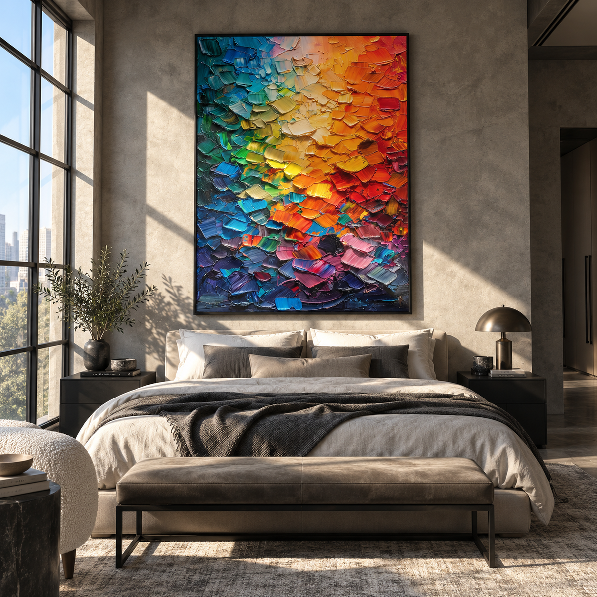 Spectrum Tiles Bloom vertical painting styled as a refined focal point