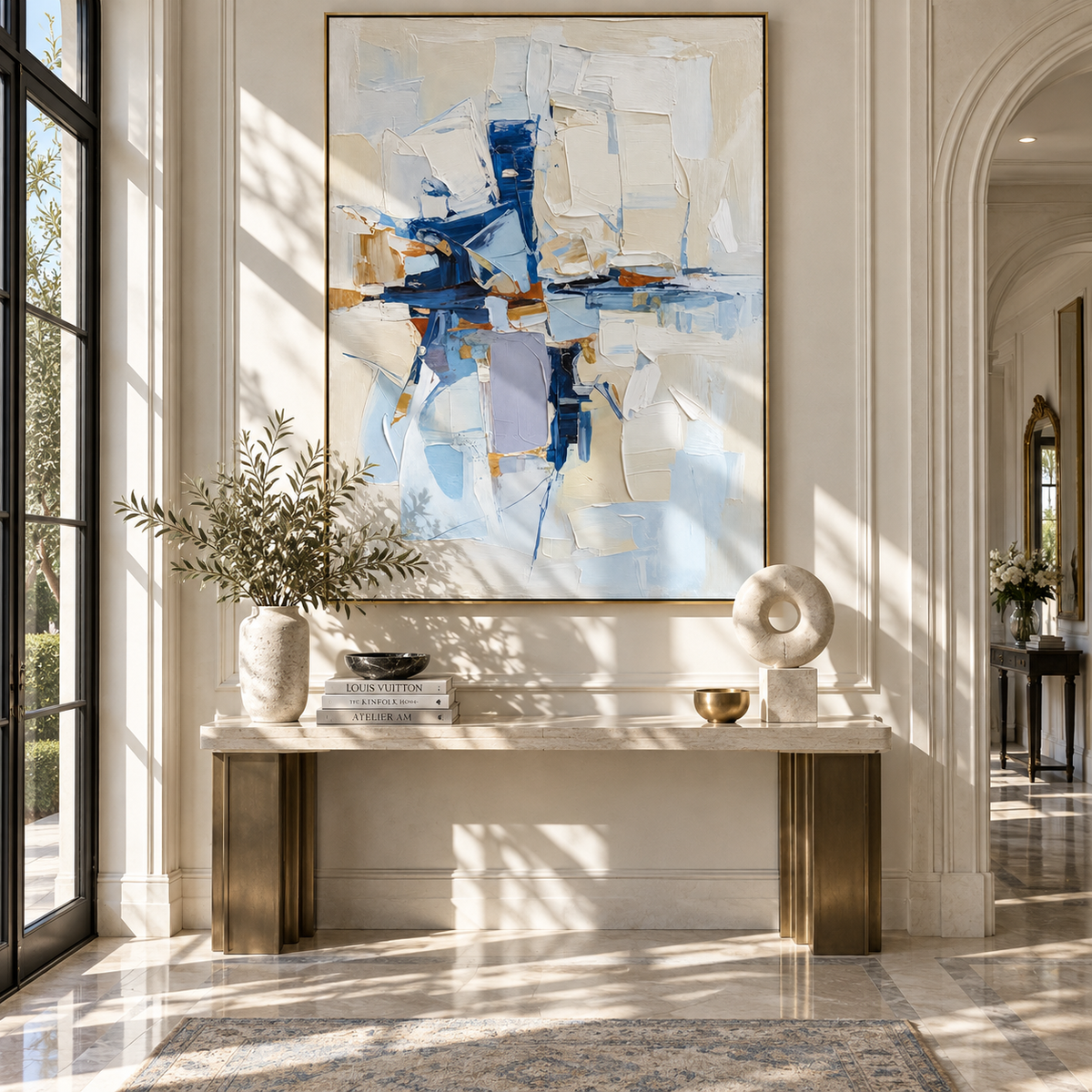 Blue Planes in Light vertical painting styled as a refined focal point