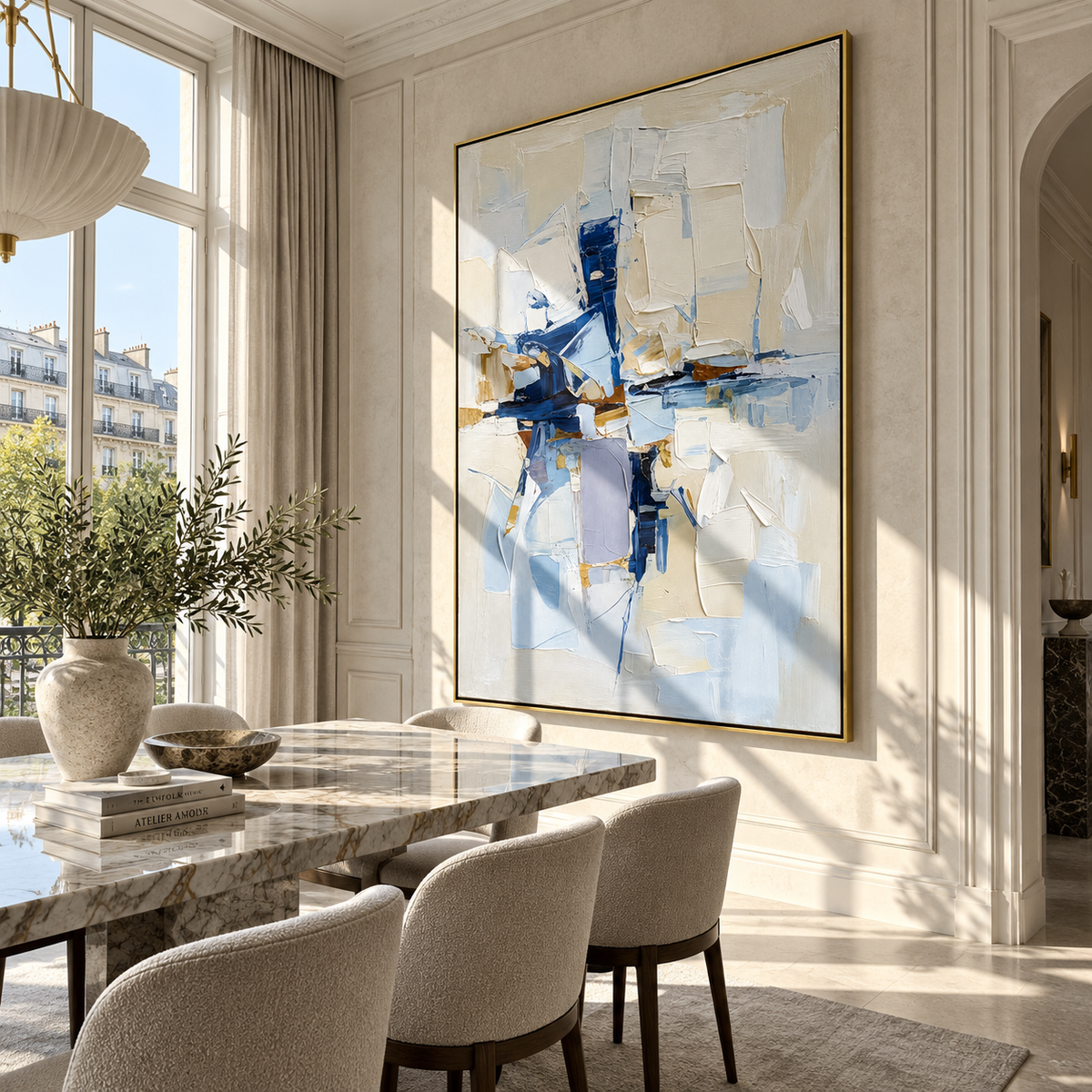 Blue Planes in Light displayed with natural materials and modern decor