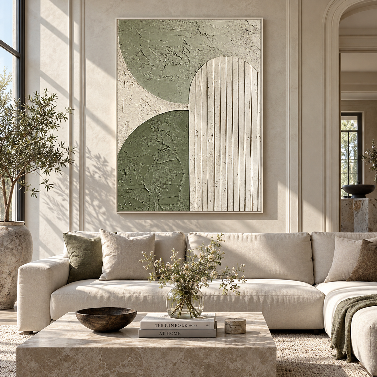 Arches Rest in Sage vertical painting styled as a refined focal point