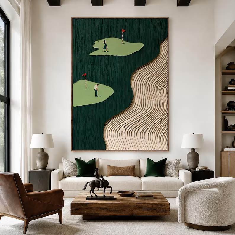 Fairways Across Green displayed with natural materials and modern decor