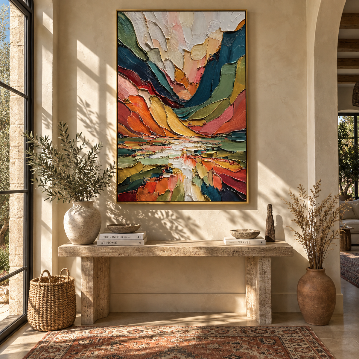 Valley Colors Rush colorful valley abstract painting displayed in a modern interior