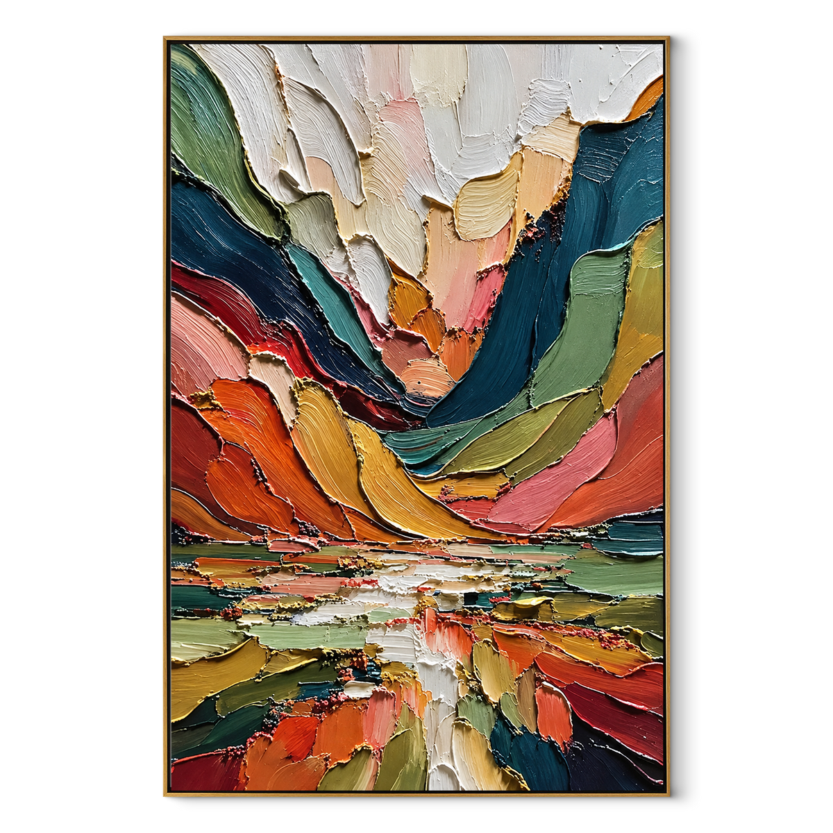 Valley Colors Rush vertical canvas artwork in a wood frame on white