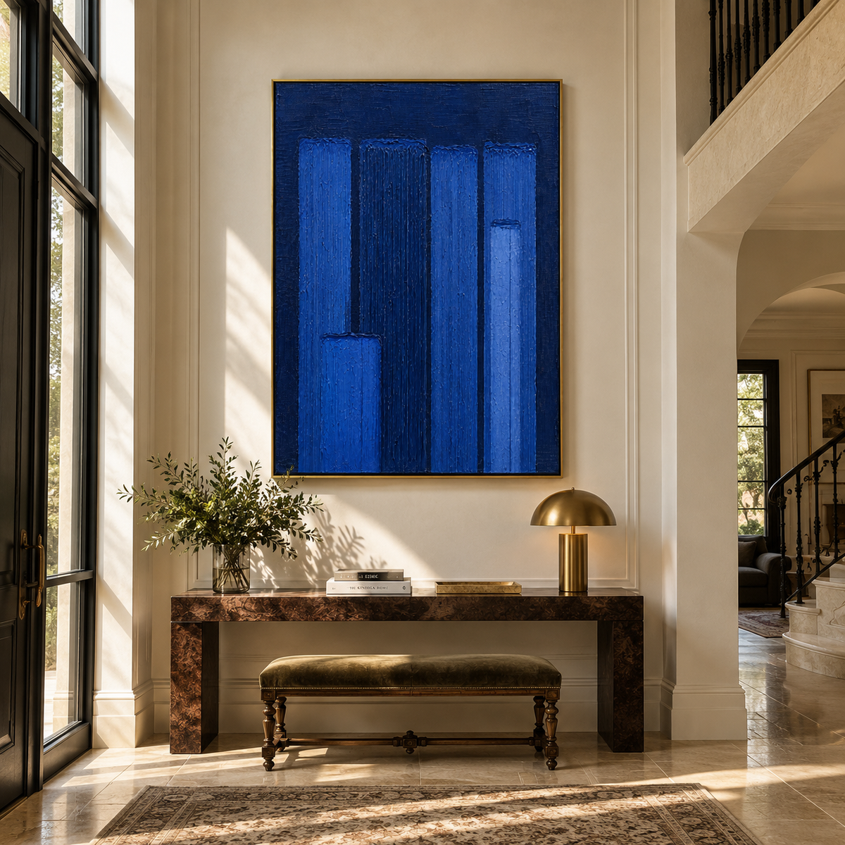 Cobalt Pillars Stand presented in an alternate room setting