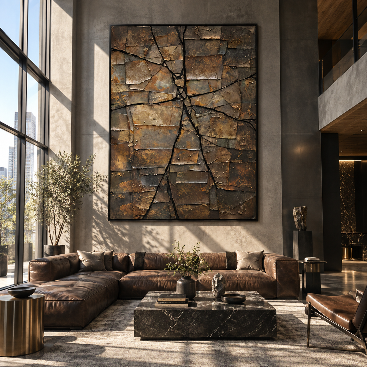 Weathered Earth Mosaic vertical painting styled as a refined focal point