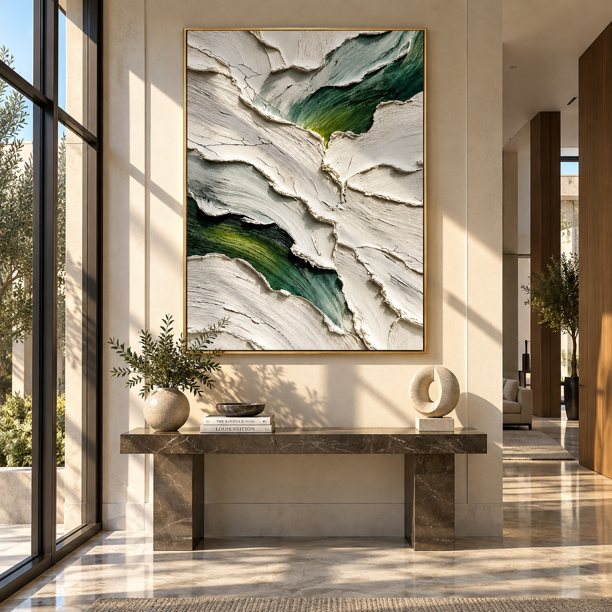 Green Fissures Through White presented in an alternate room setting