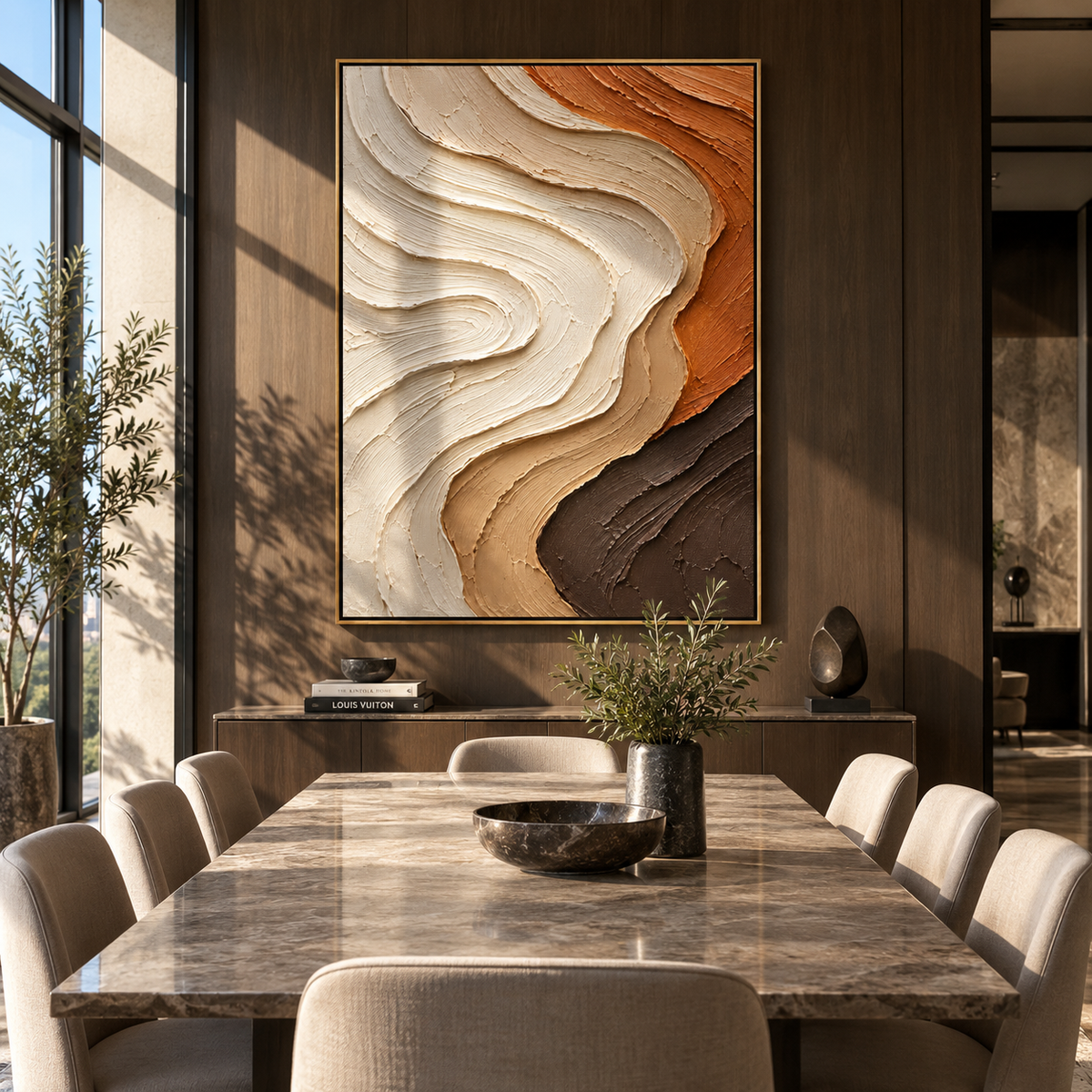 Ivory Current Turns Earth vertical painting styled as a refined focal point