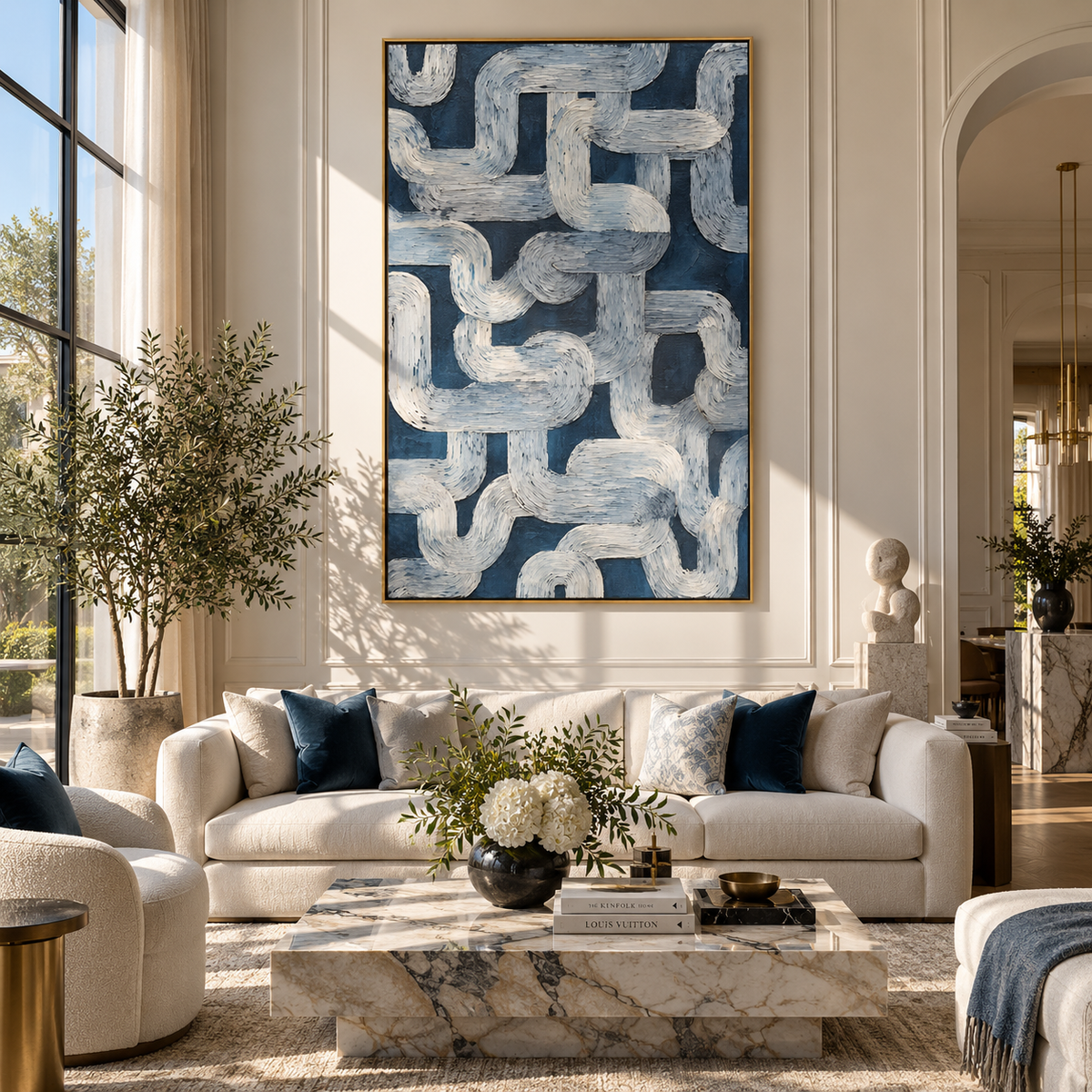 Stone Loops Interlace vertical painting styled as a refined focal point