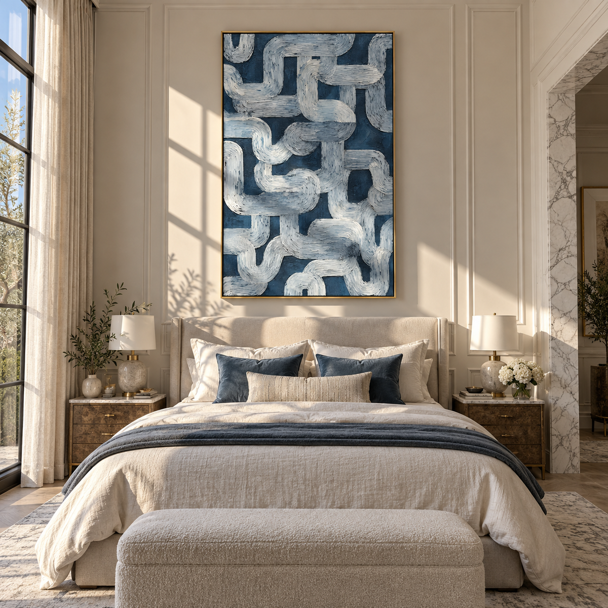 Stone Loops Interlace displayed with natural materials and modern decor