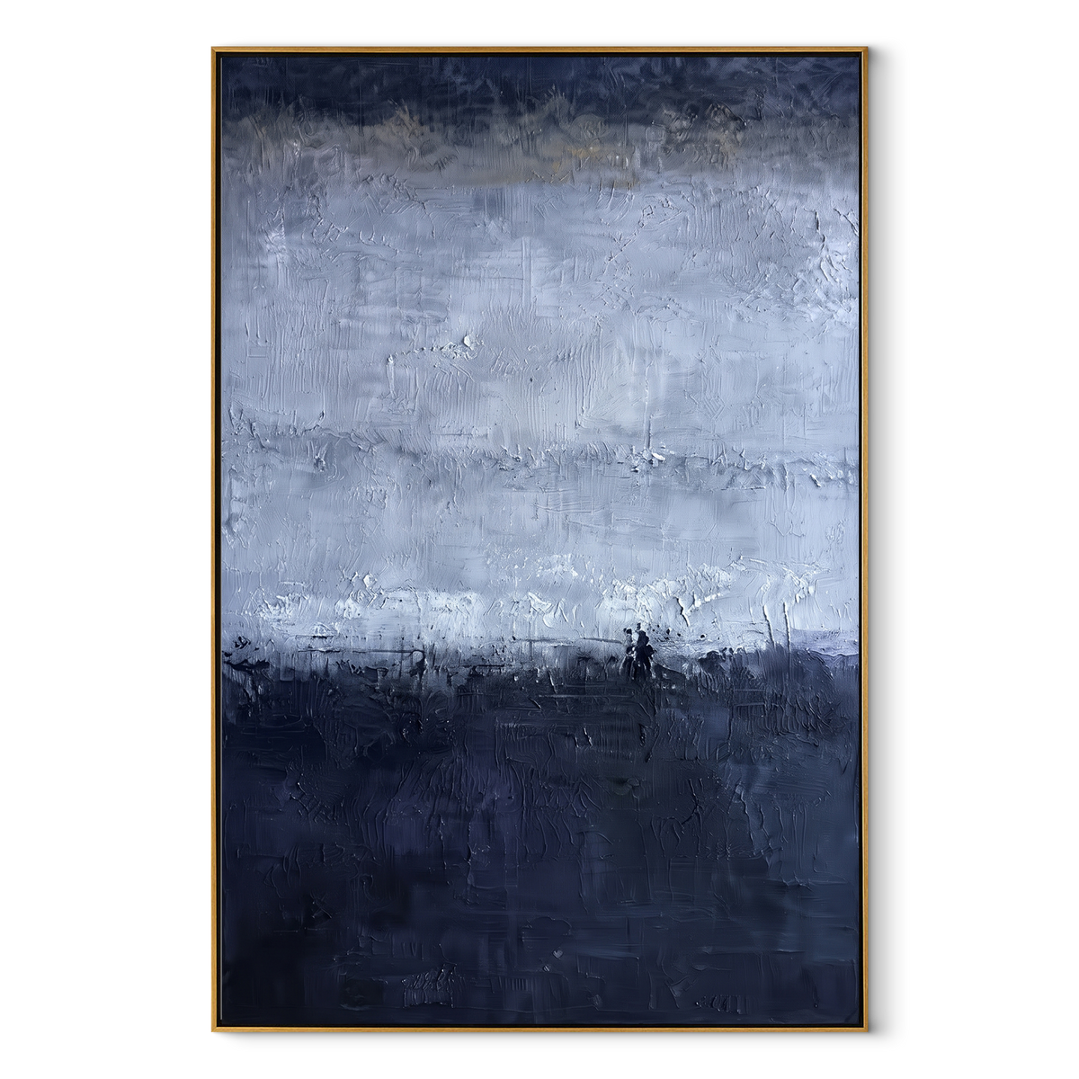 Midnight Shore Dissolves vertical canvas artwork in a wood frame on a white background
