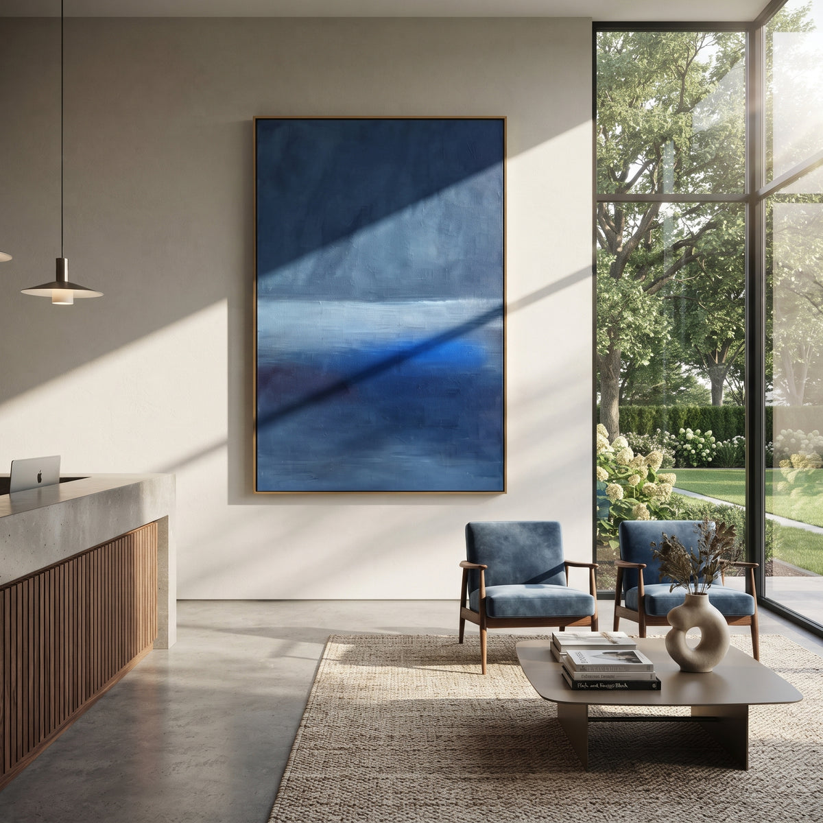 Blue Distance Remains artwork shown with modern interior materials