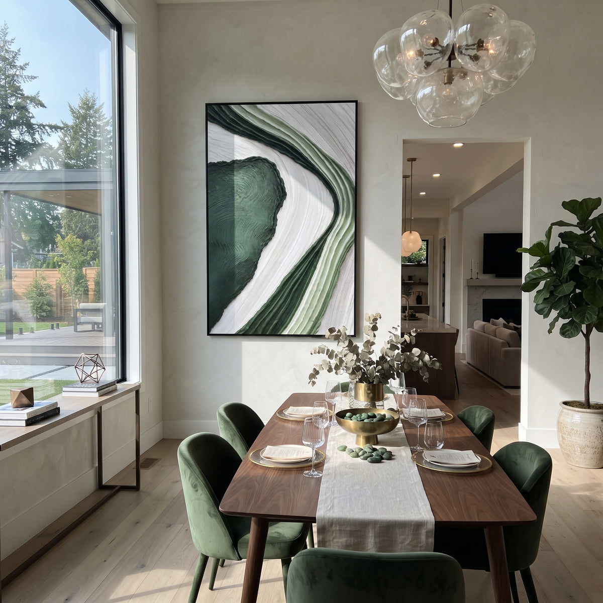 Forest Arc in Motion artwork shown with modern interior materials